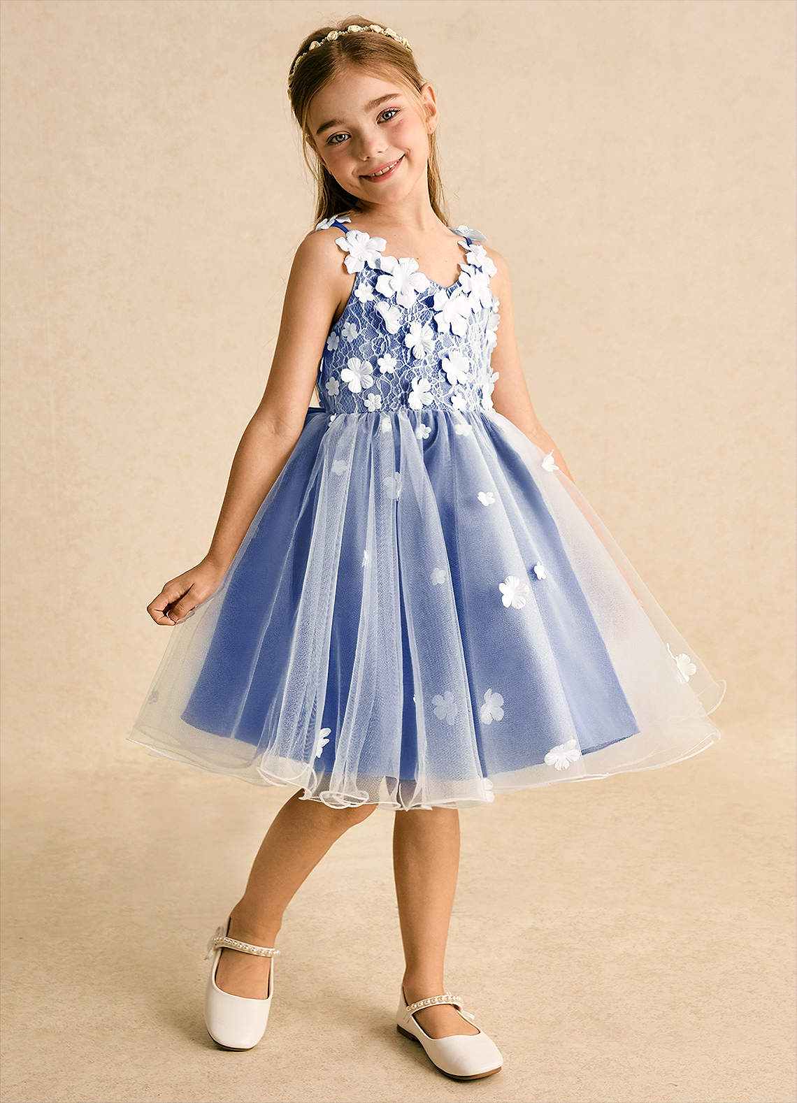 Azazie Junebug Flower Girl Dresses Ivory Royal Blue Ball-Gown Lace Tulle Dress image1