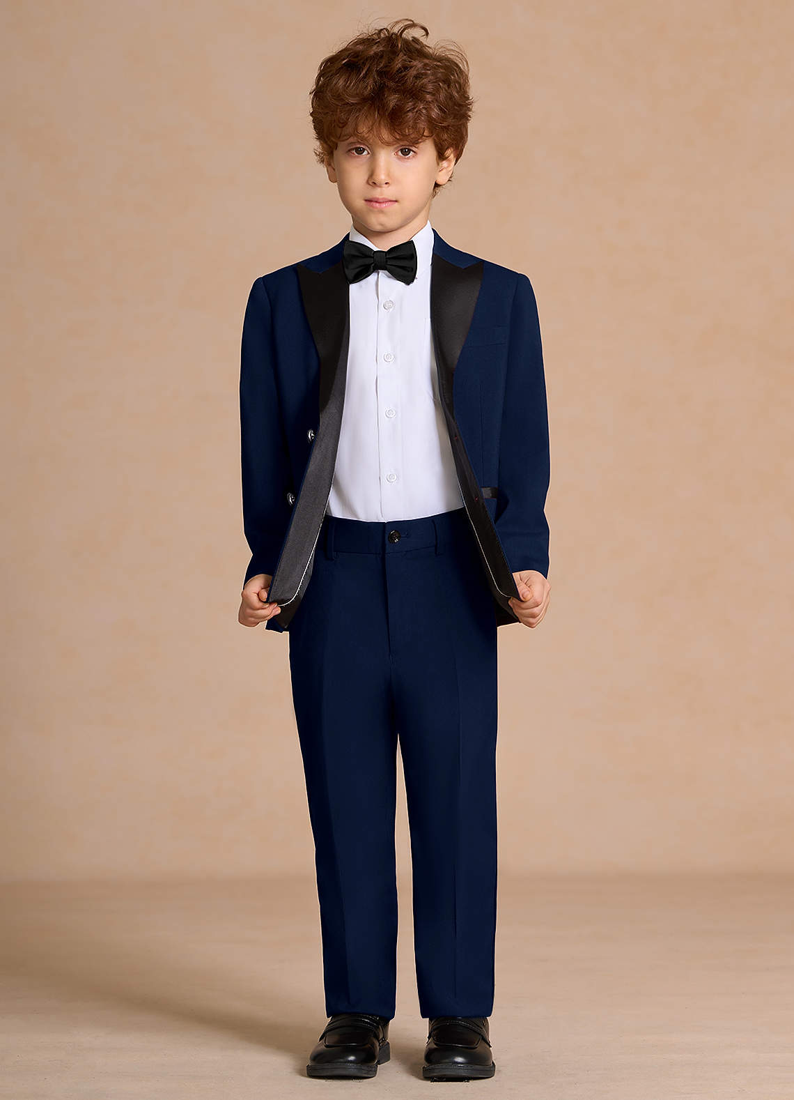 front Michael Navy Blue Boys Peak Lapel Tuxedos