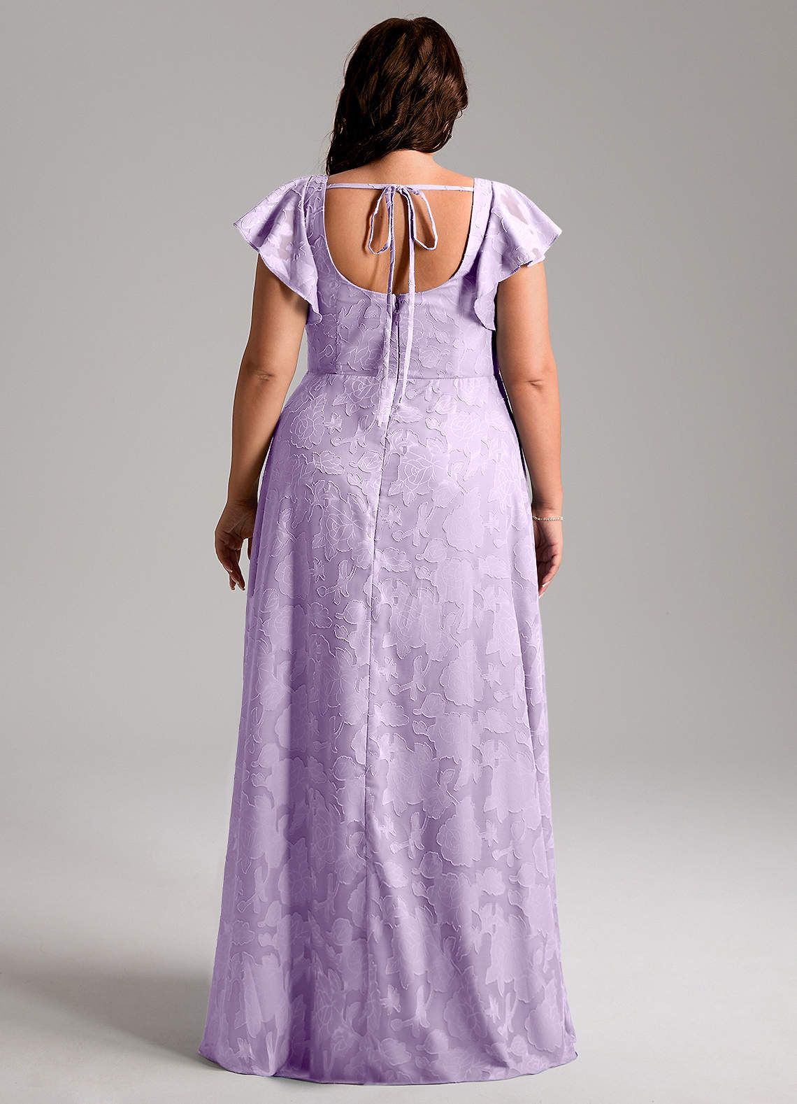 Azazie Bondi Bridesmaid Dresses Lilac A-Line Side Slit Floral Burnout Dress image7