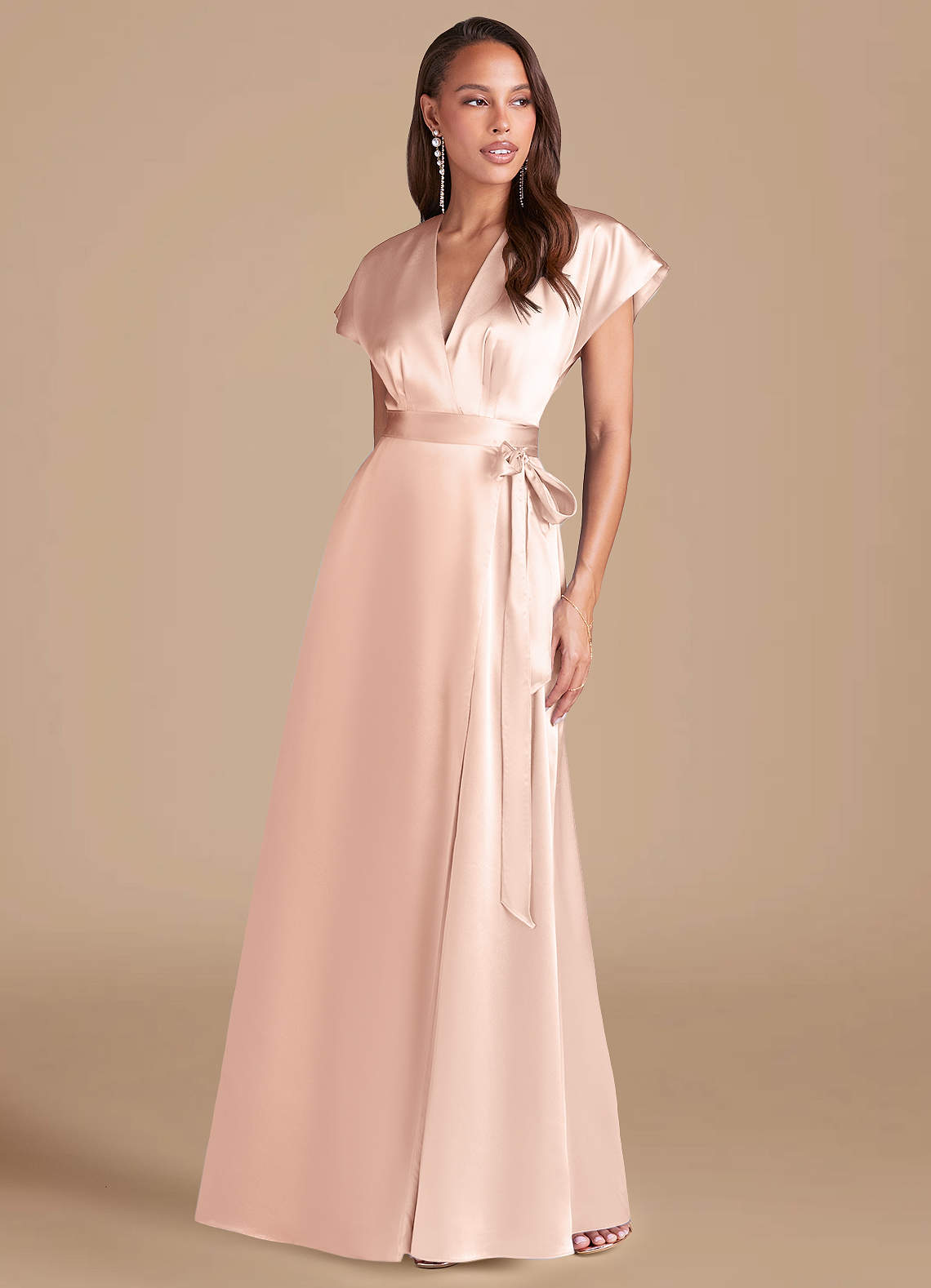 Azazie Nico Vestidos de damas de honor Vestido de Oro Rosa de Satén Metálico de Corte en A con Plisado image1