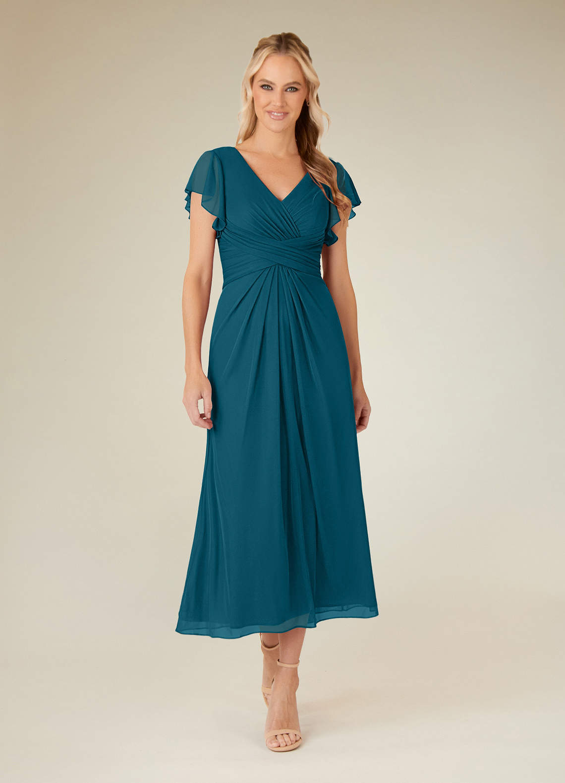 Azazie Vera Mère de la mariée Robes Robe Trapèze en Maille Col V plissé Bleu Encre image1
