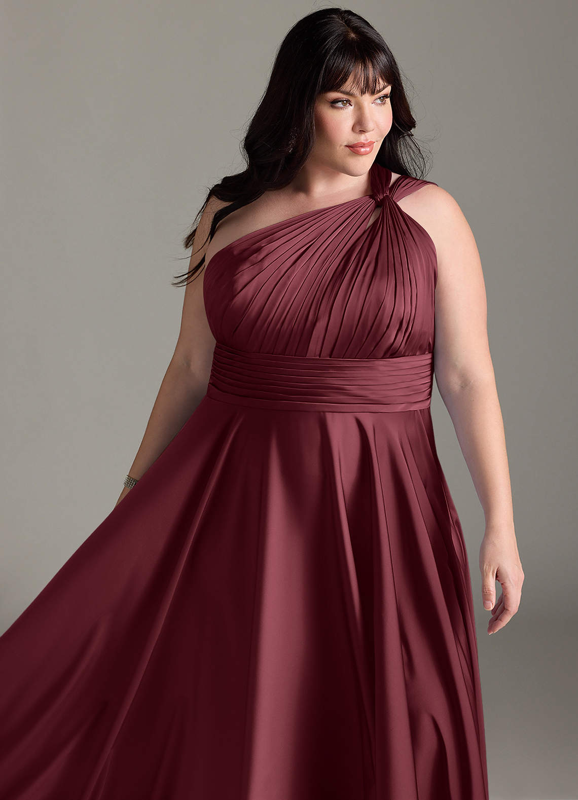 Azazie Charlize Vestidos de damas de honor Vestido de Merlot de Satén Elástico de Corte en A con Hombro unilateral image14