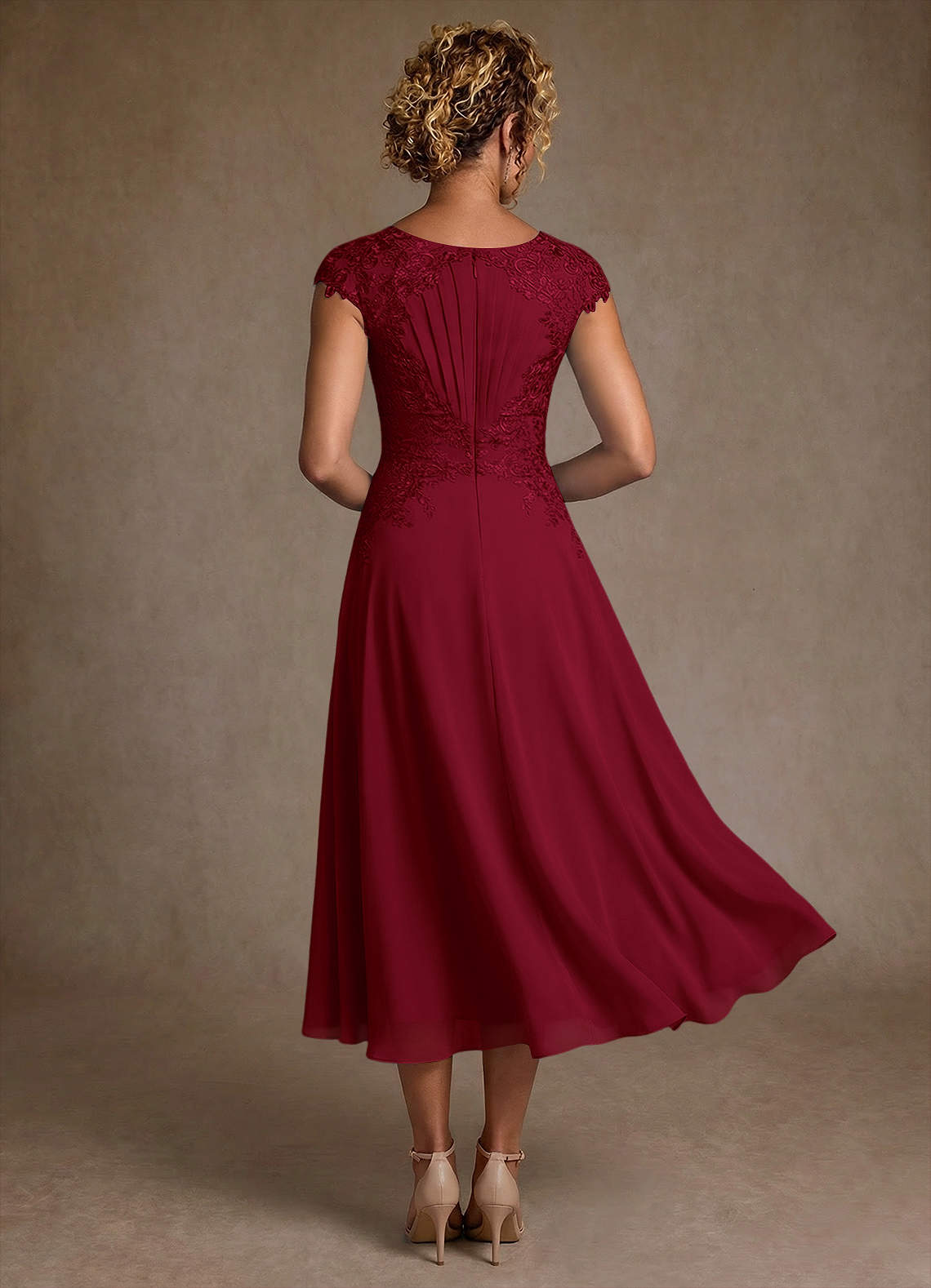 Azazie Crista Mère de la mariée Robes Robe Trapèze en Mousseline de soie Dentelle Bourgogne image1