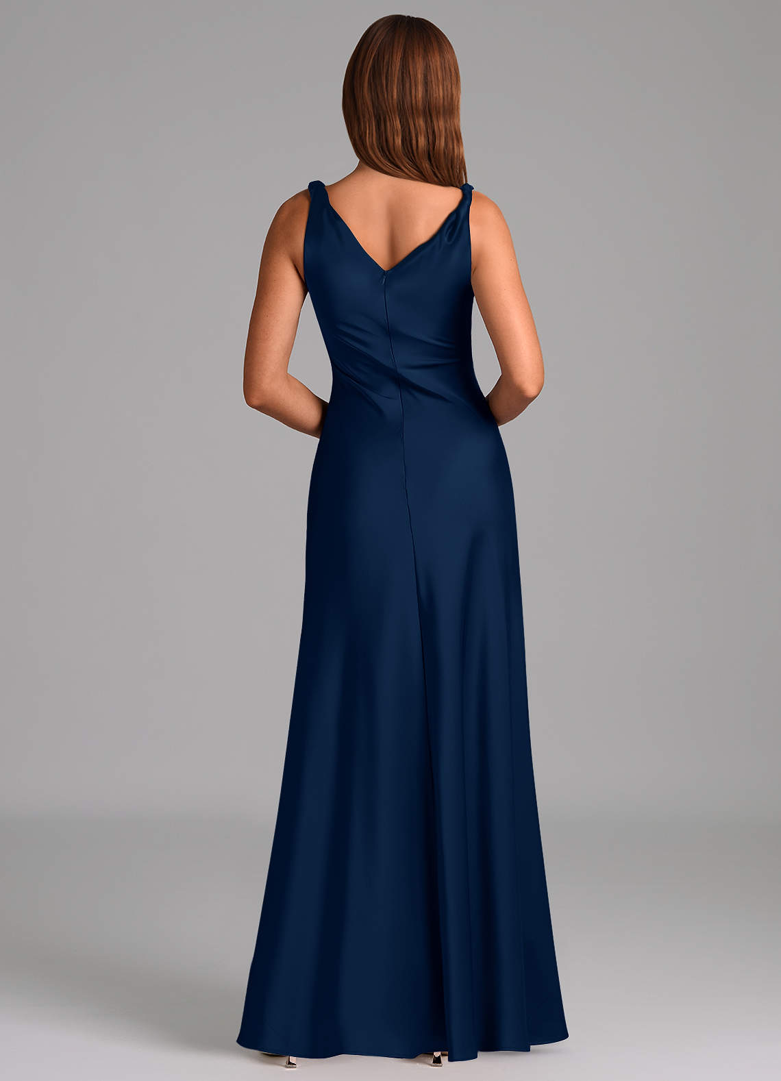 Azazie Nerine Brautjungfernkleider A-Linie Plissee Stretch-Satin Kleid Dunkelmarine image4