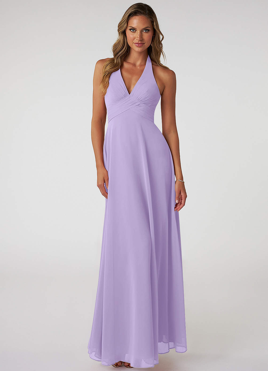 Azazie Tessie Bridesmaid Dresses Lilac A-Line V-Neck Pleated Chiffon Dress image1