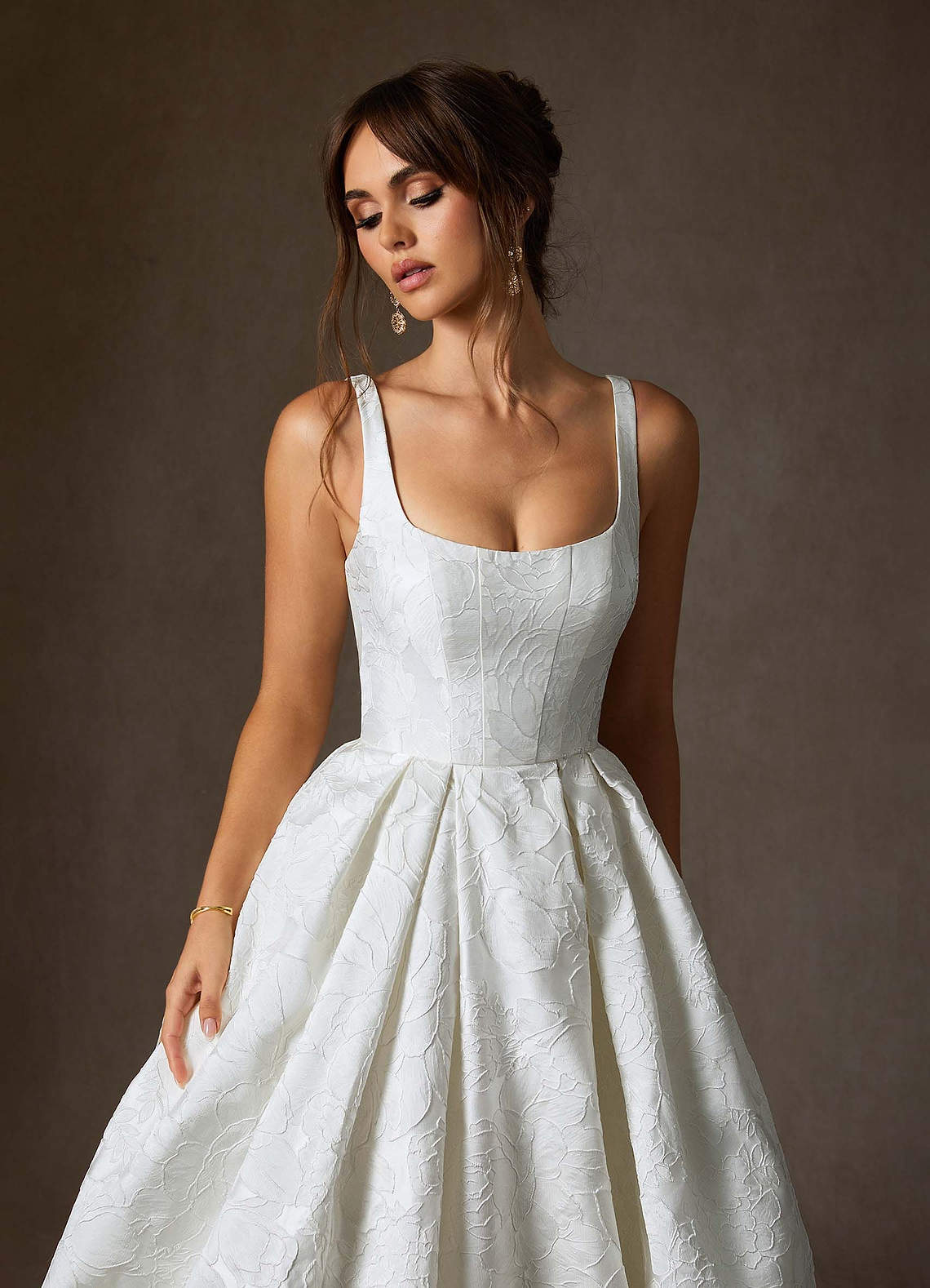 Azazie Ruby Wedding Dresses Diamond White Ball-Gown with Pockets Floral Jacquard Dress image8
