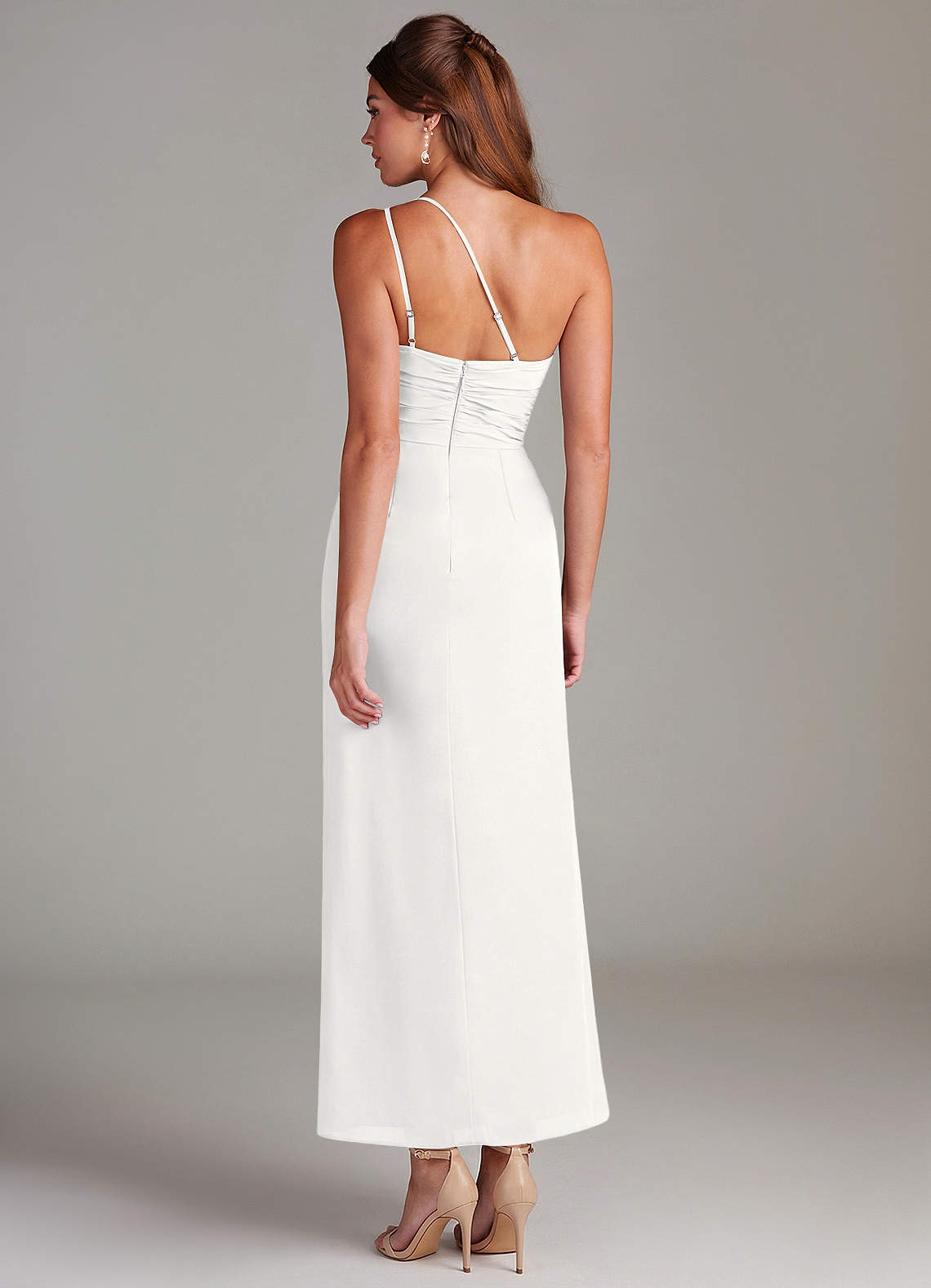 Azazie Eren Bridesmaid Dresses White Mermaid One Shoulder Chiffon Dress image6