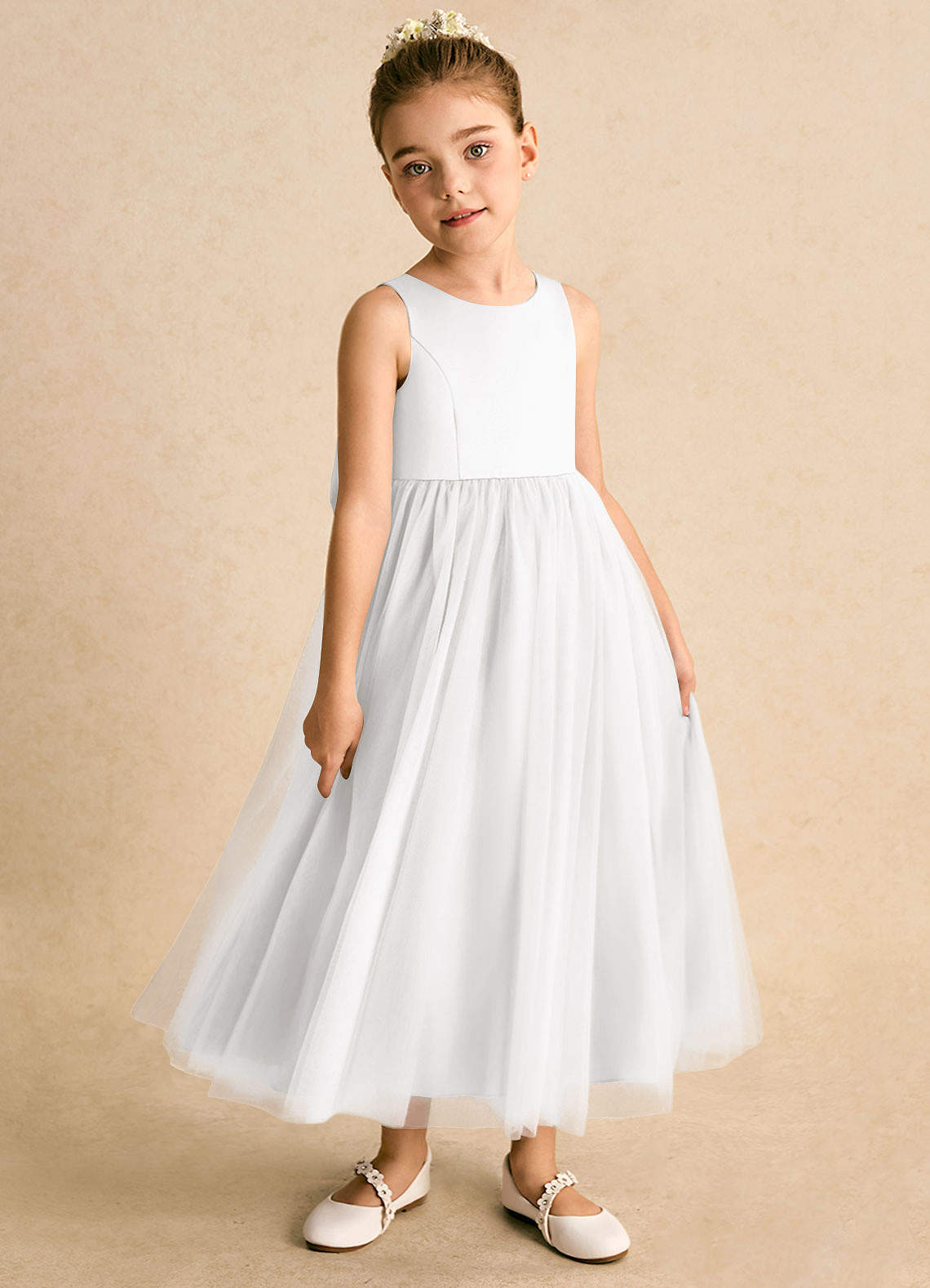 Azazie Solia Robe Demoiselle D'honneur Fillette Robe Princesse en Tulle Arc Blanc image3