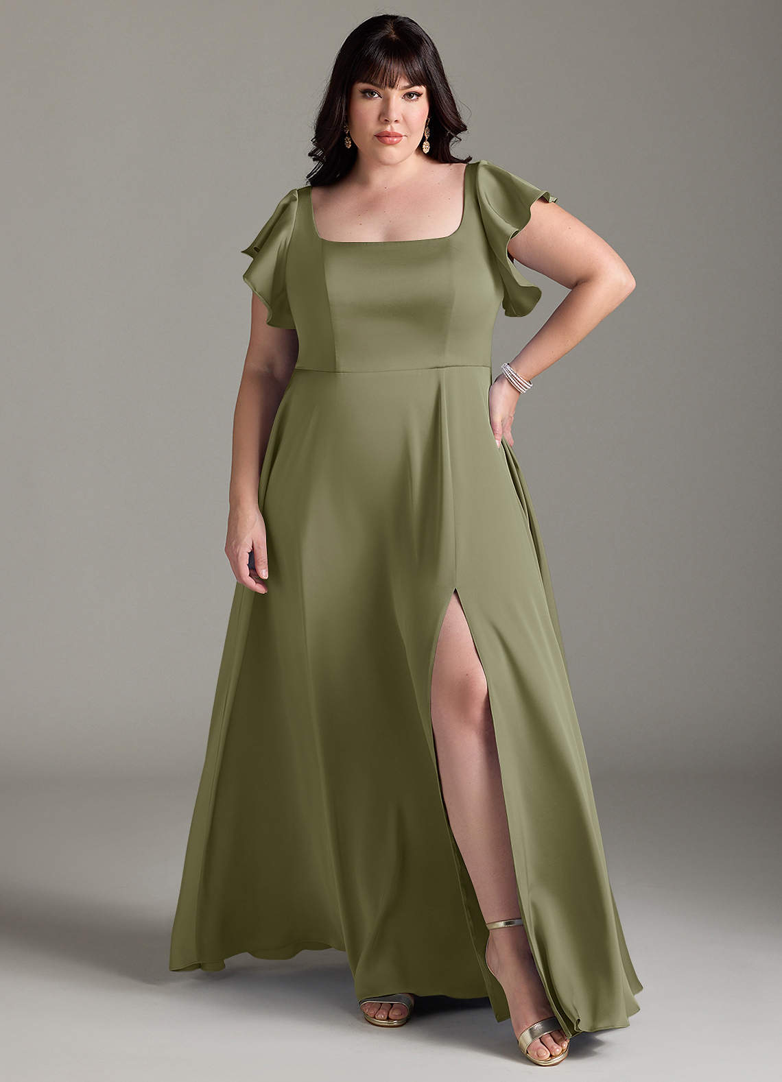 Azazie Bondi Bridesmaid Dresses Pistachio A-Line Bow Stretch Satin Dress image1