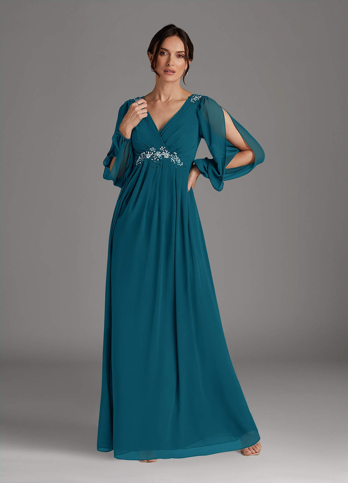 Azazie Gypsy Ink Blue A-Line V-Neck Sequins Chiffon Dress Ready to Ship |  Azazie