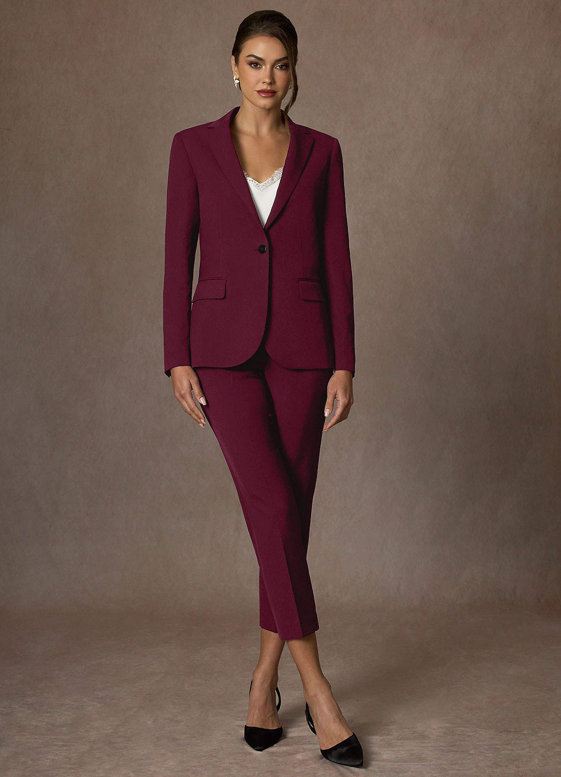 front Kennedy Burgundy Structured Stretch Blazer
