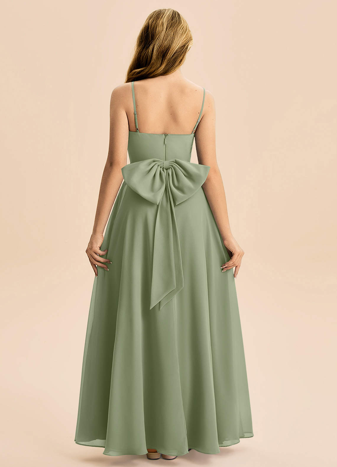 Azazie Bear Junior Pistachio A-Line Pleated Chiffon Dress image1