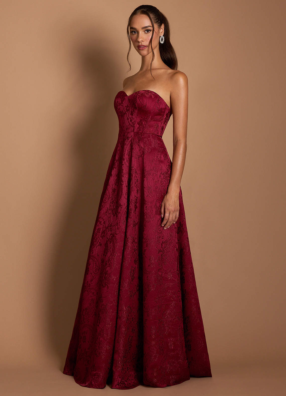 raspberry evening dress Raspberry Long Strapless Stretch Satin Dress With Sweetheart Neck