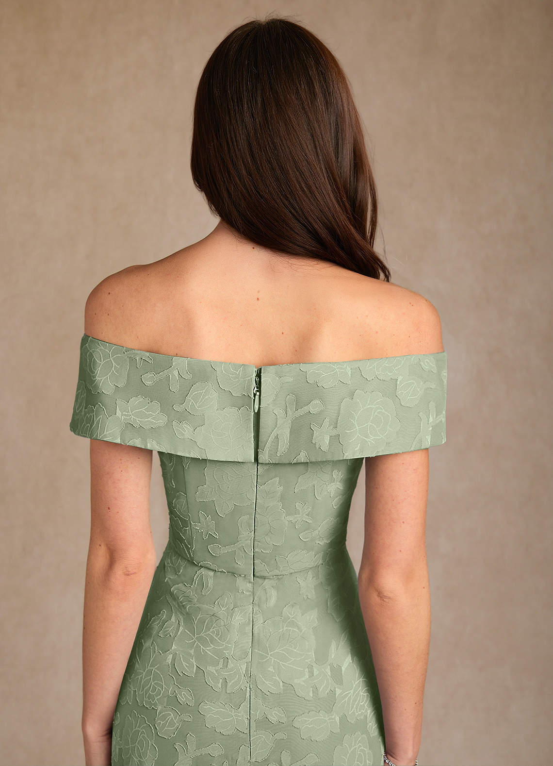 Azazie Medford Mother of the Bride Dresses Dusty Sage A-Line Off the Shoulder Floral Burnout Dress image7