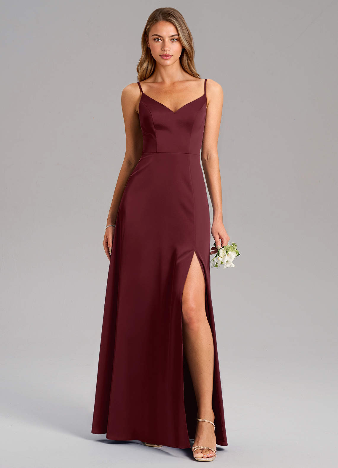 Azazie Talina Bridesmaid Dresses Cabernet A-Line Stretch Satin Dress image1