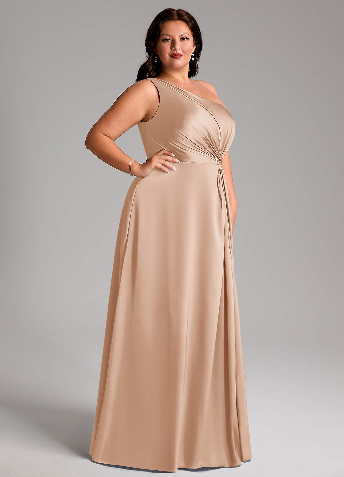 Azazie Brooke Bridesmaid Dresses English Rose A-Line One Shoulder Stretch Satin Dress image9