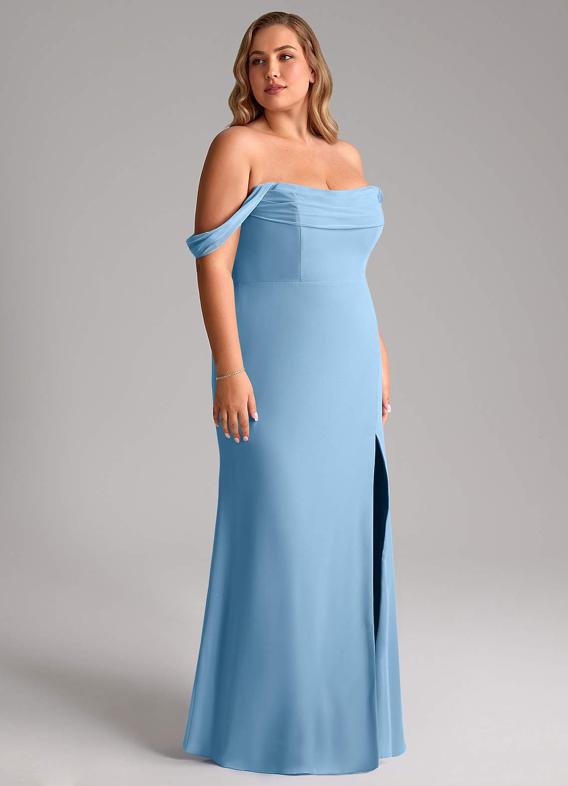 Azazie Saige Abiti da Damigella Abito Convertibile A-Line in Chiffon a Spalla Scoperta Blu Acciaio image11