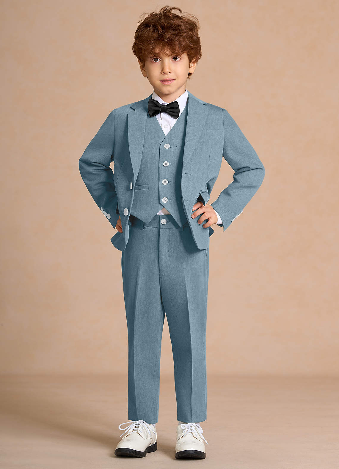 front Oliver 하늘색 나비넥타이가 달린 소년용 5피스 정장
