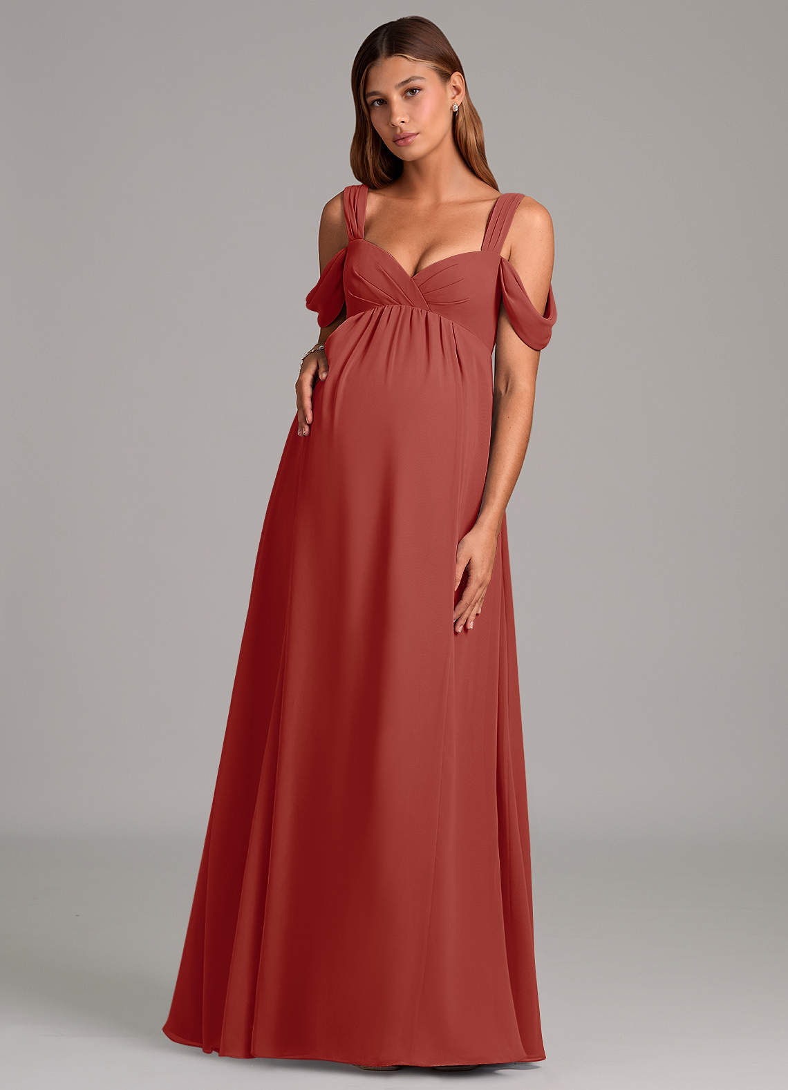 Azazie Rhea Maternity Bridesmaid Dresses A-Line Pleated Chiffon Floor-Length Dress image1