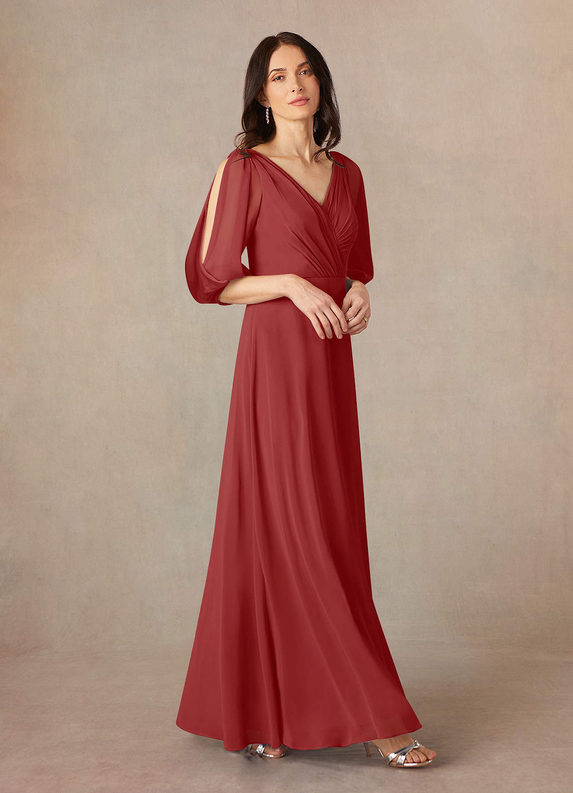 Azazie Bronwyn Kleider für die Brautmutter A-Linie V-Hals Gerüscht Chiffon Kleid Rost image1