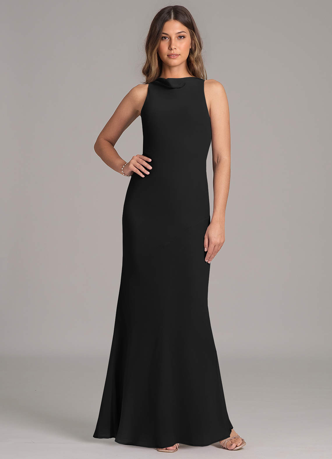 Azazie Allettie Bridesmaid Dresses Black Mermaid Chiffon Dress image1