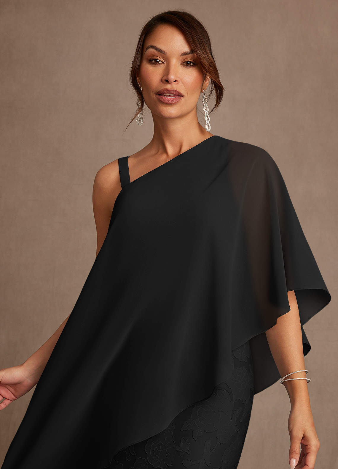 Azazie Wilma Mother of the Bride Dresses Black Sheath One Shoulder Floral Burnout Dress image4