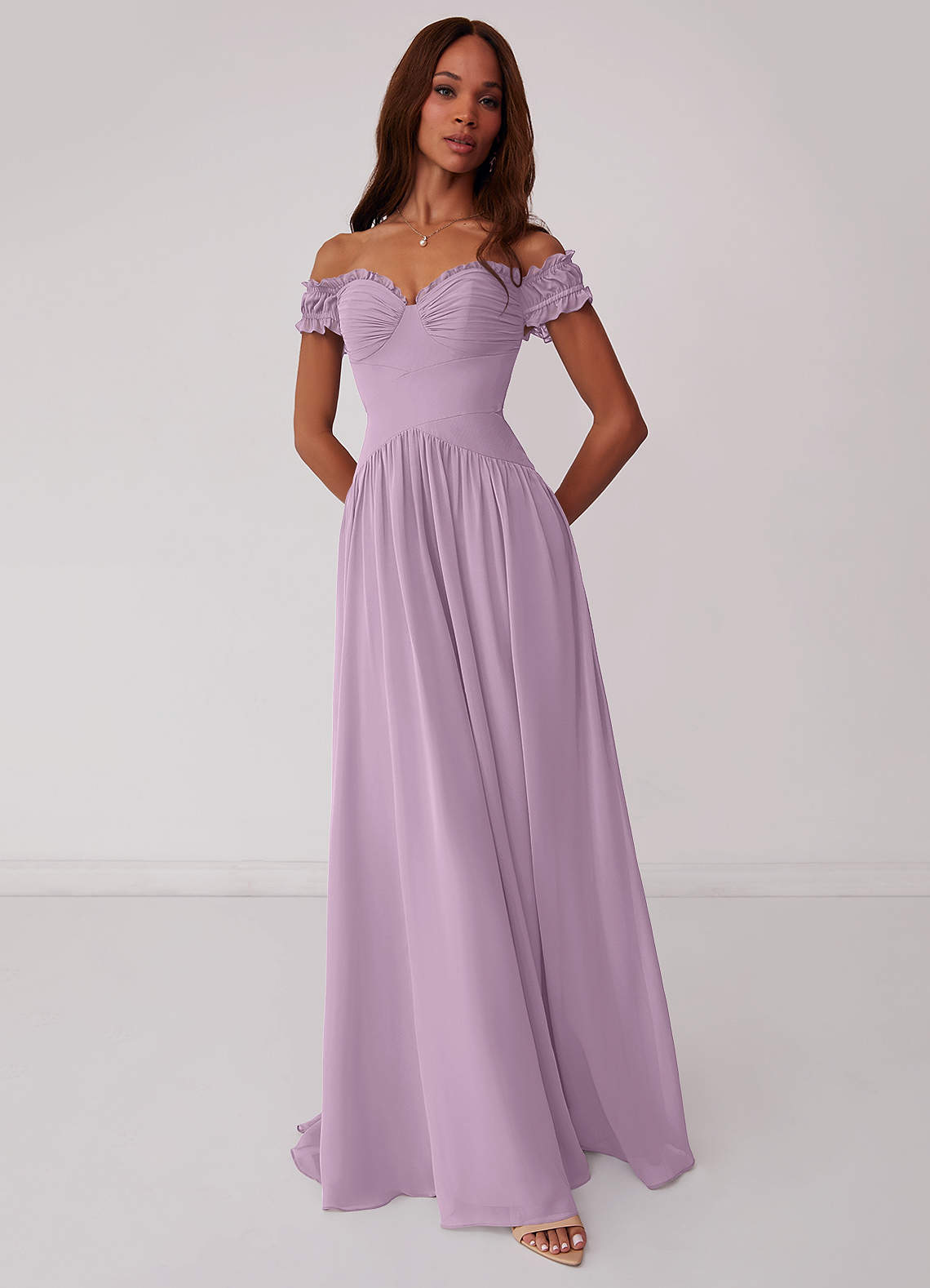 Barbie ♥ Azazie Bridesmaid Dresses Wisteria A-Line Off the Shoulder Chiffon Convertible Dress image1