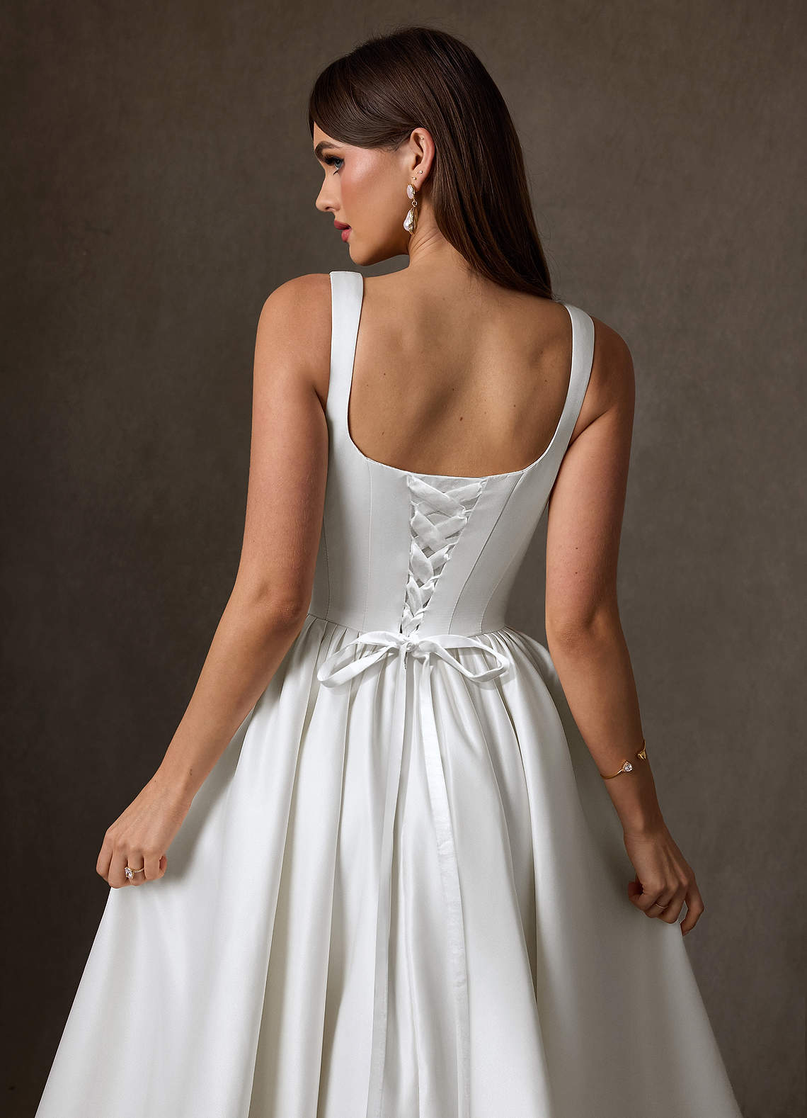 Azazie Verina Wedding Dresses Diamond White A-Line with Pockets Satin Dress image5