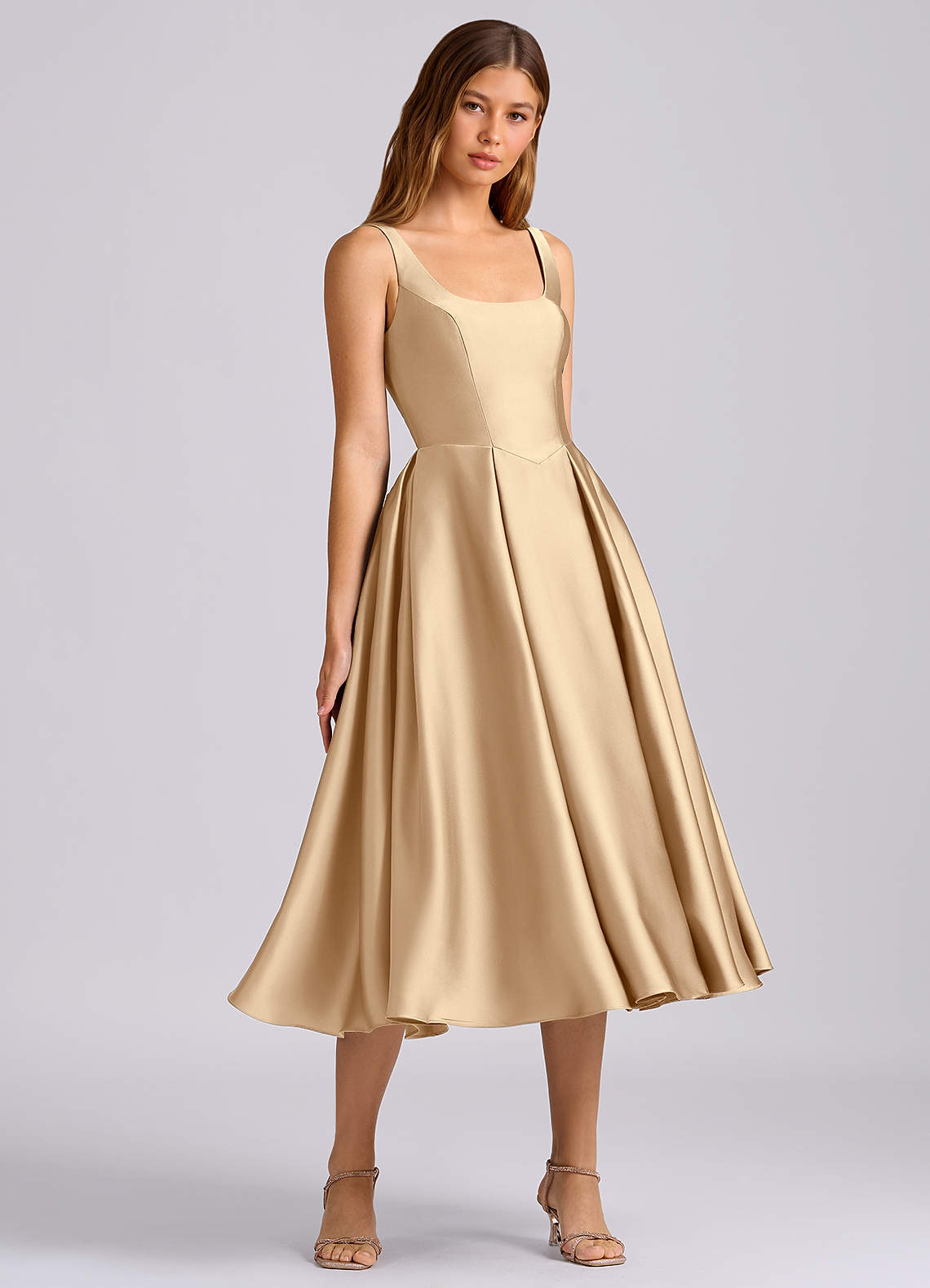 champagne tea length bridesmaid dress Light Champagne Tea Length Floral Lace Formal Dress Bridesmaid Dress,   Cutedressy