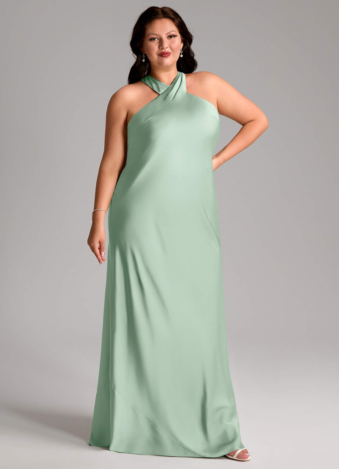 Azazie Doretta Bridesmaid Dresses Agave Mermaid Pleated Stretch Satin Dress image8