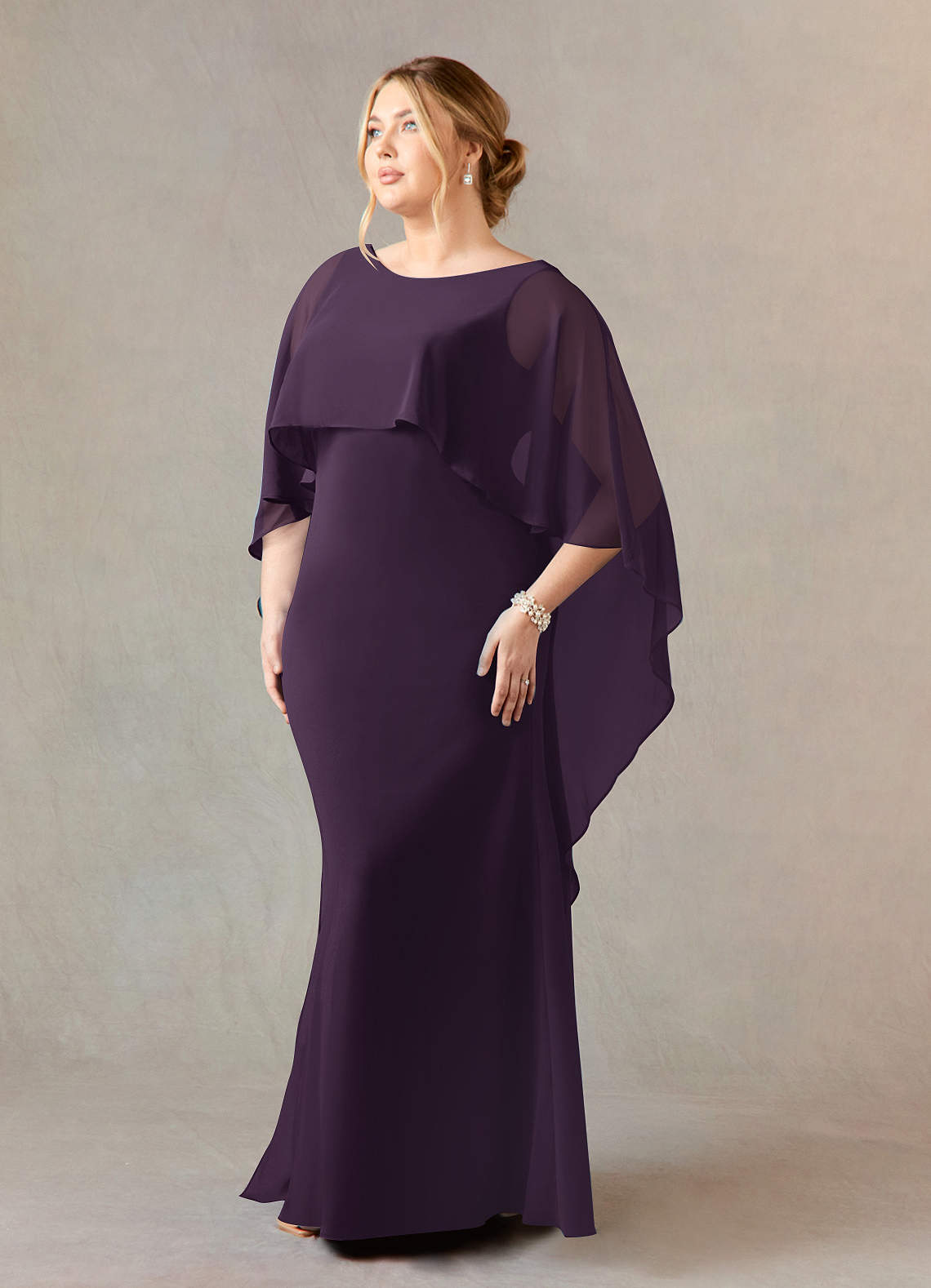 Azazie Dion Plum Sheath Scoop Stretch Crepe Dress Mother of the Bride