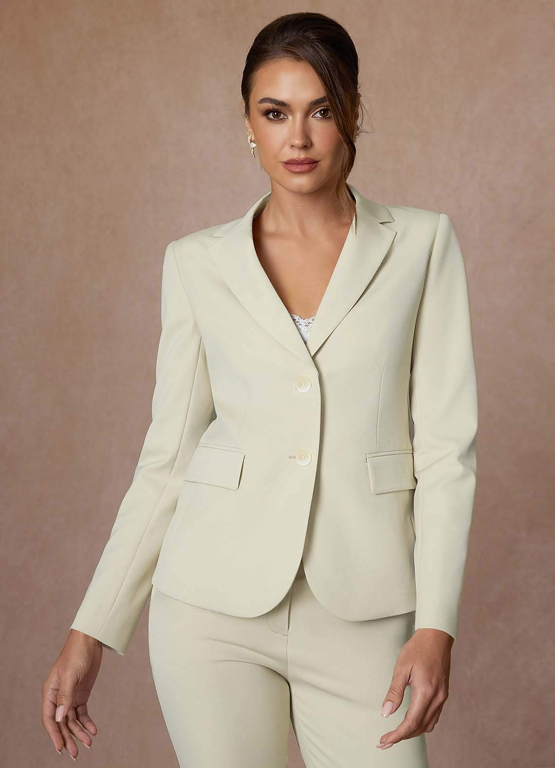 front Whitney Ivory Refined Weave Performance Cropped Pants Suit