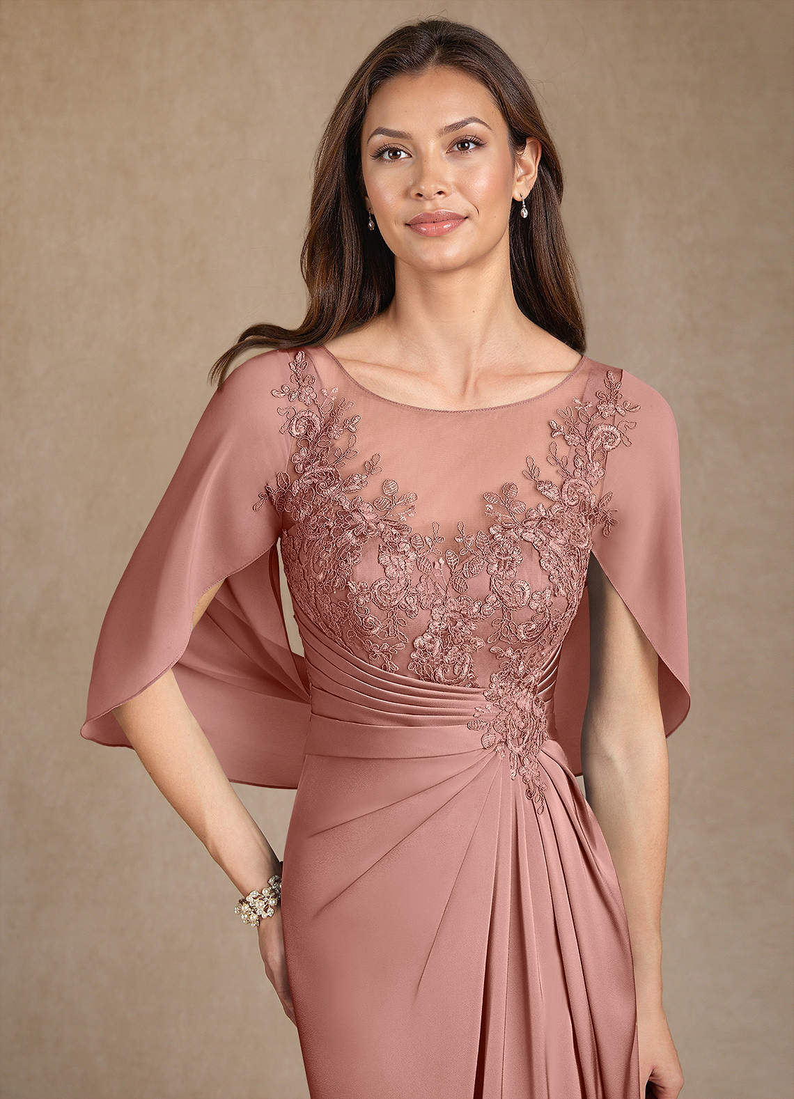 Azazie Hera Mother of the Bride Dresses Rosette A-Line Lace Stretch Satin Dress image4