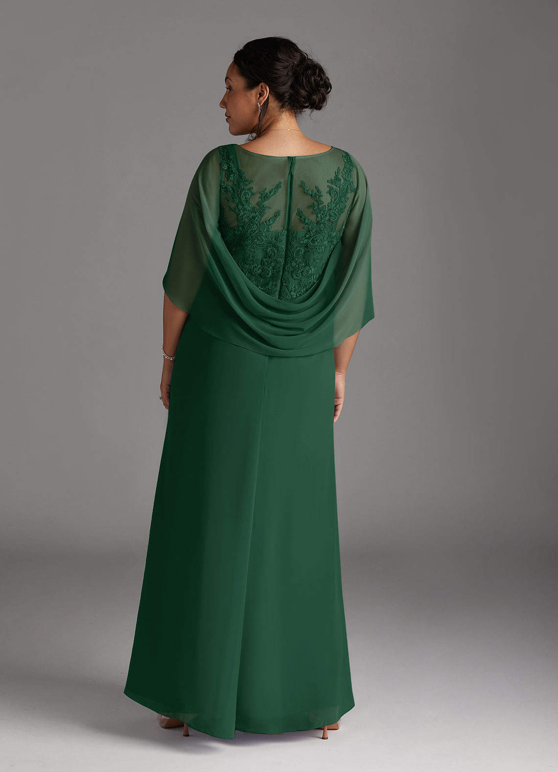 Azazie Hera Mother of the Bride Dresses Dark Green A-Line Lace Capelet Chiffon Dress image6