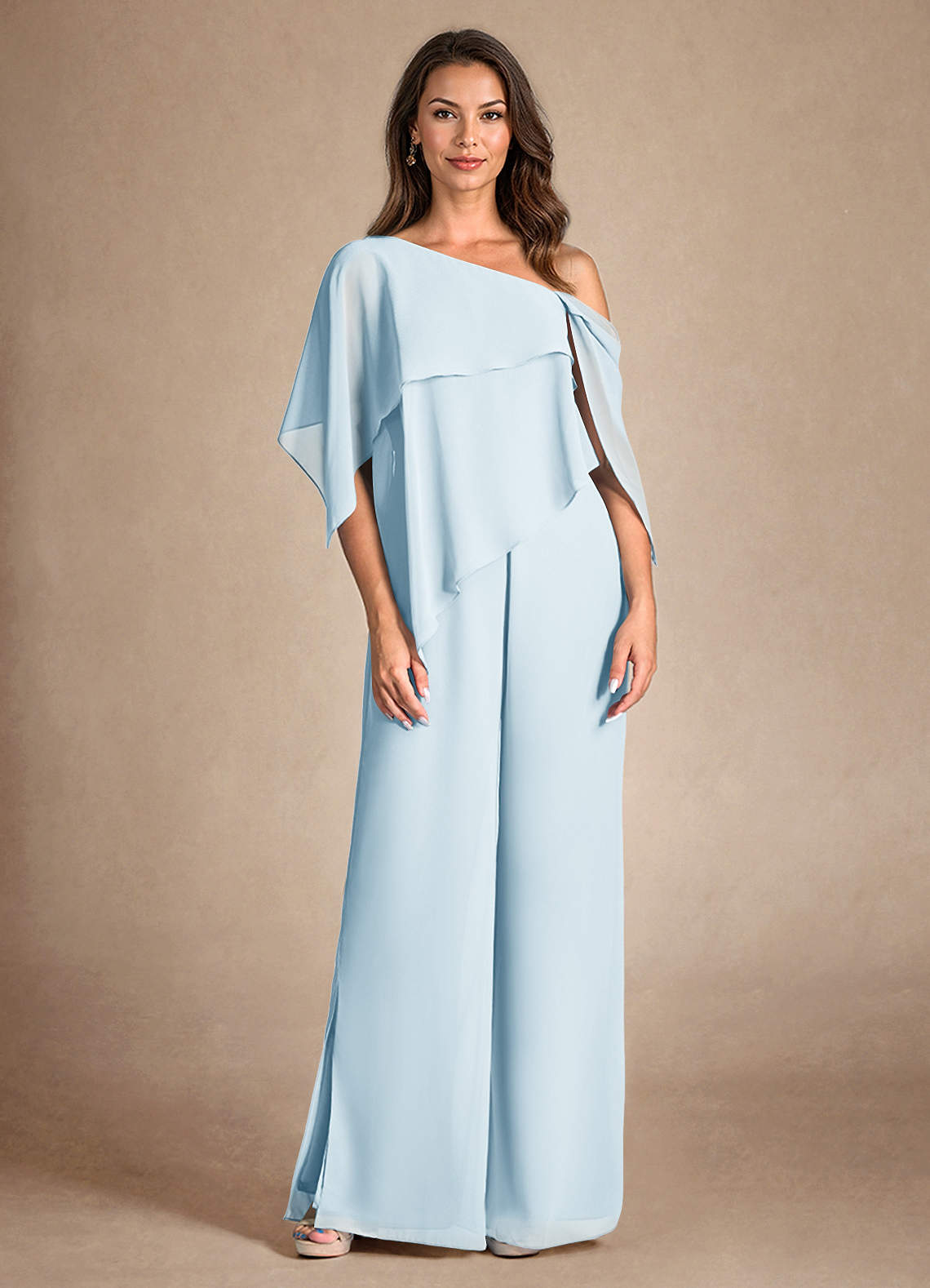 Azazie Halima Abiti per la Madre della Sposa Abito Tuta Pantaloni in Chiffon Spacco Laterale Azzurro image6