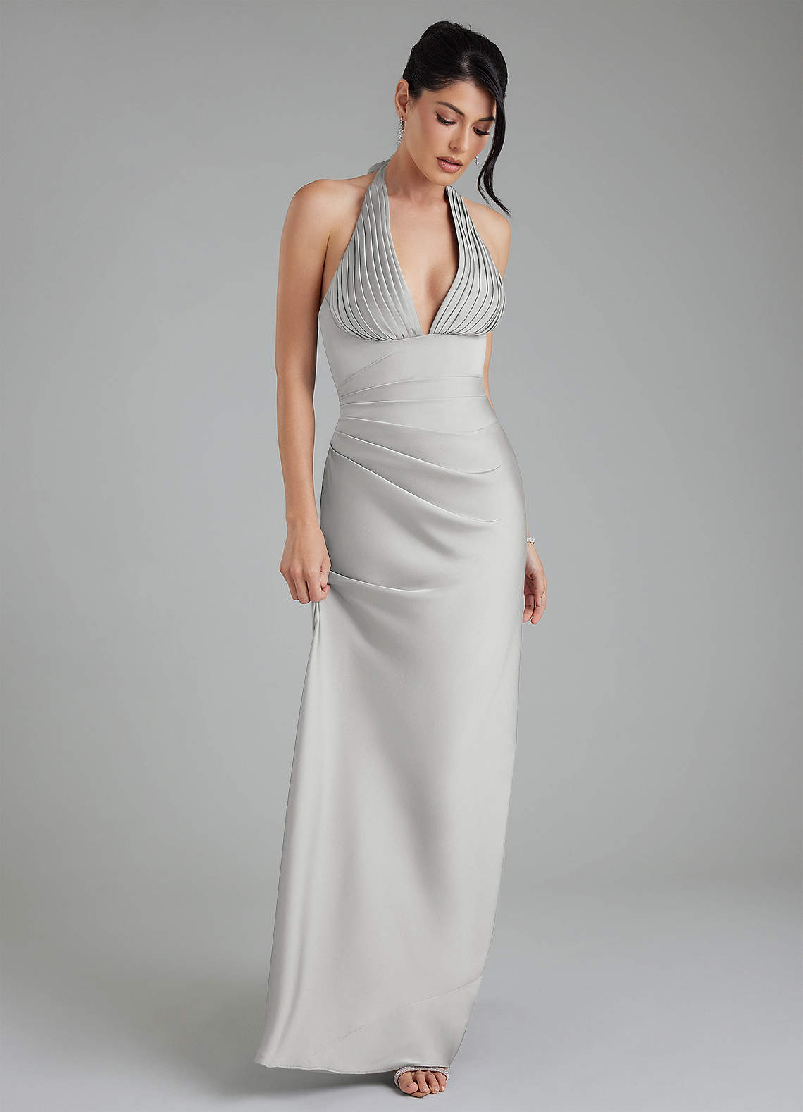 silver halter neck bridesmaid dress KissProm