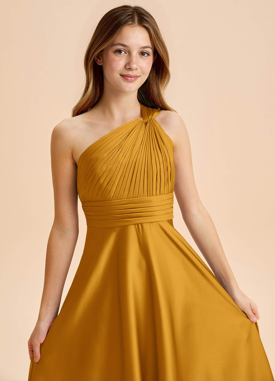 Azazie Charlize Junior Klä av A-Line i Stretch Satin Plisserad image5