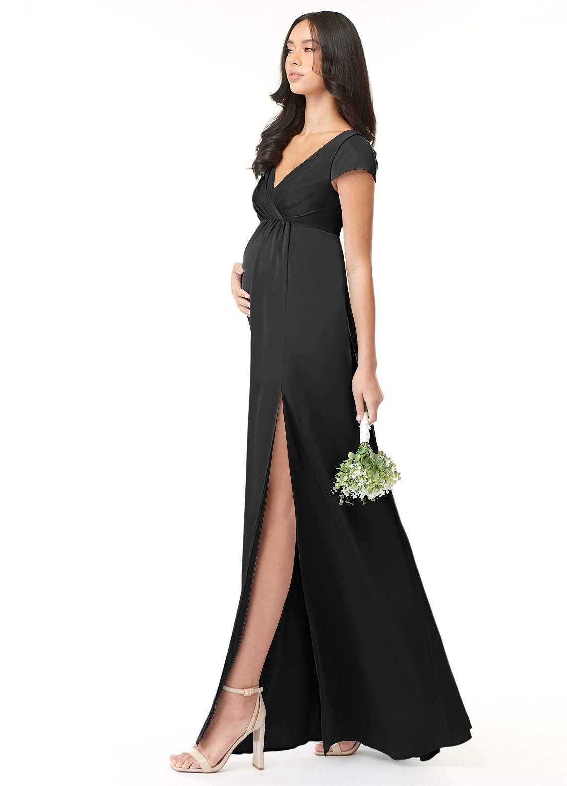 Azazie Allessia Maternity Bridesmaid Dresses A-Line Pleated Stretch Satin Floor-Length Dress image2