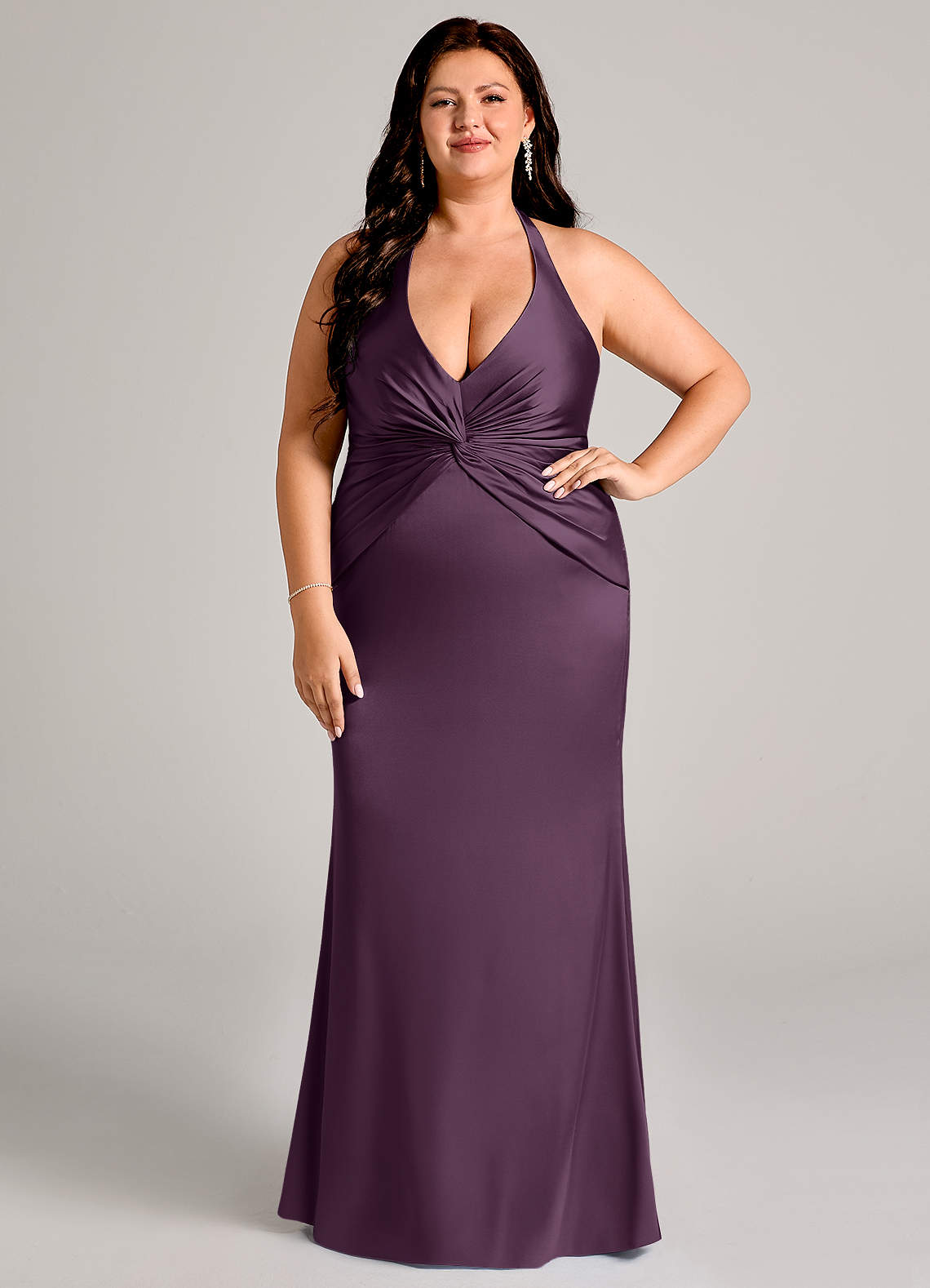 Azazie Valerie Bridesmaid Dresses Plum Mermaid Pleated Stretch Satin Dress image1