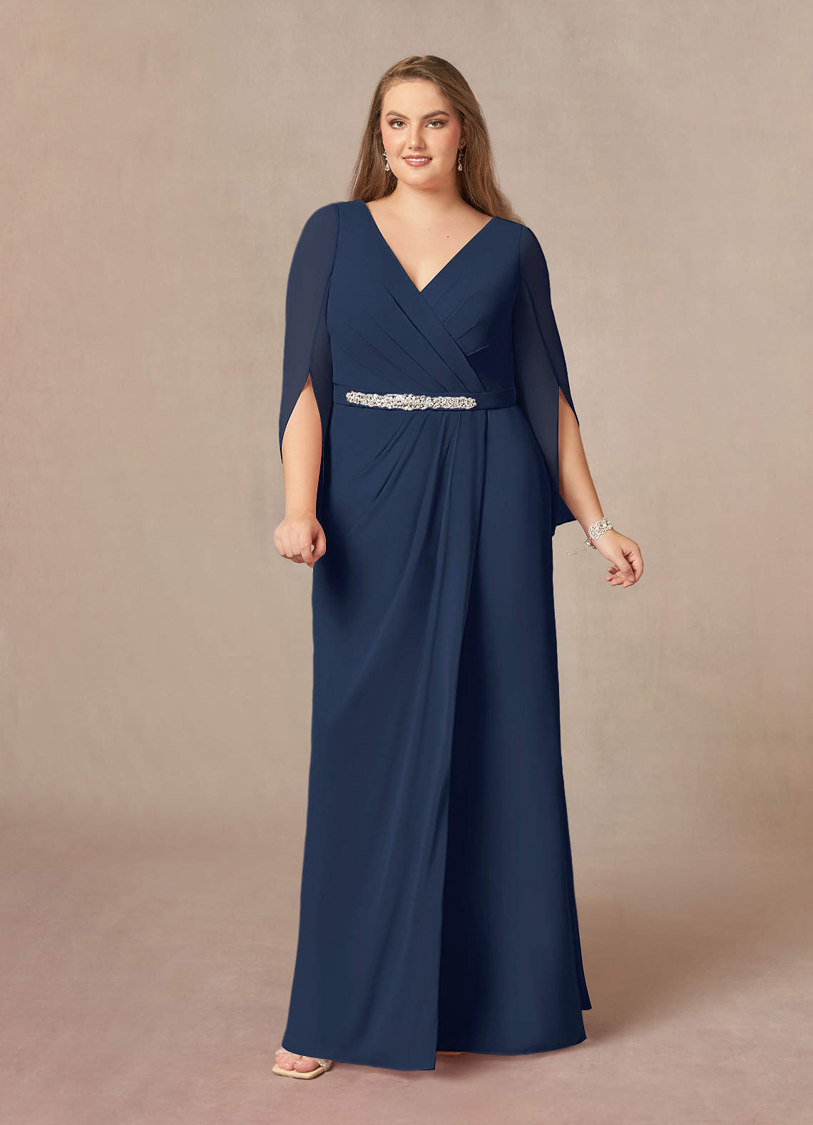 Azazie Belinda Dark Navy A-Line V-Neck Pleated Chiffon Dress