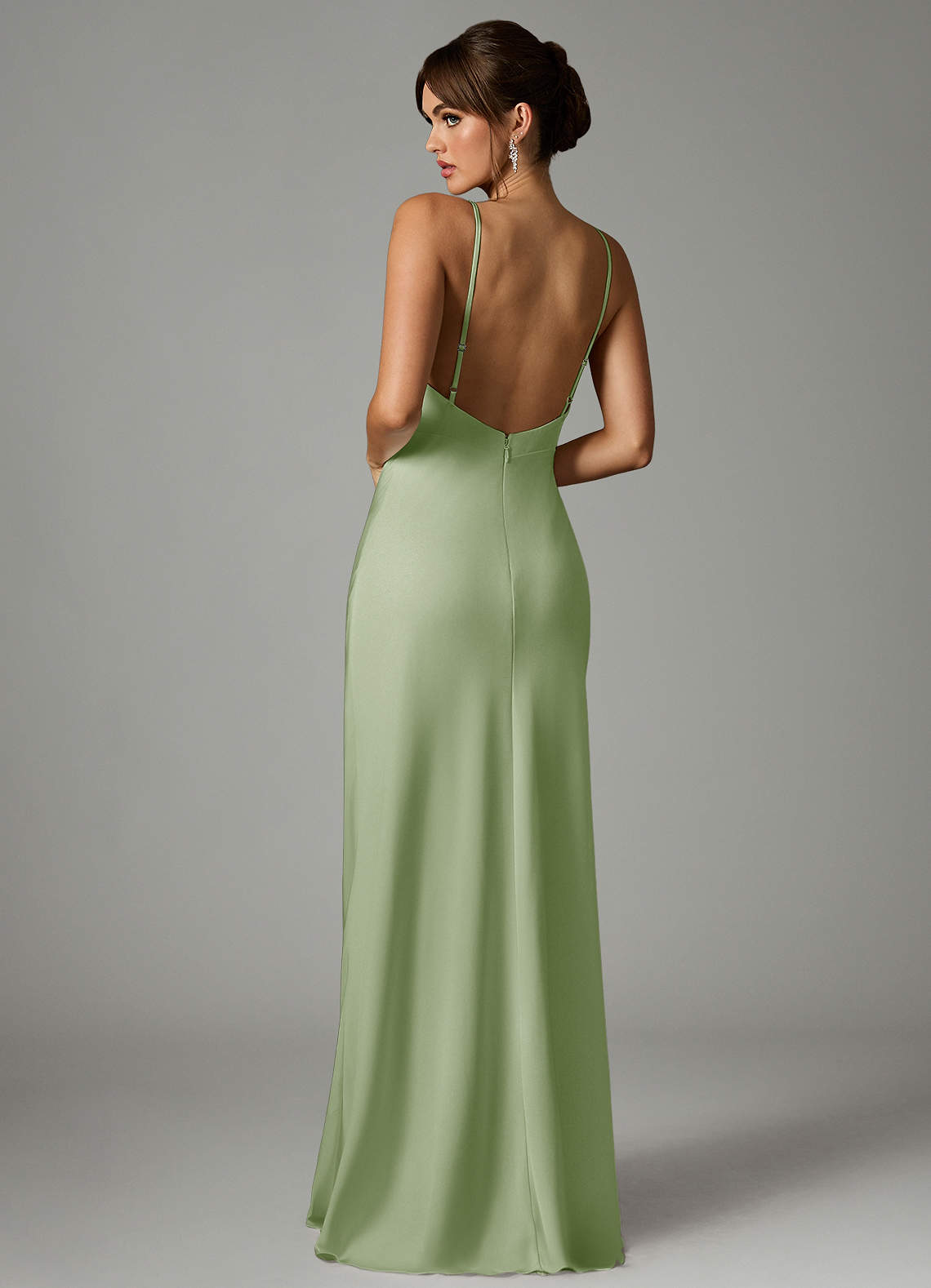 Azazie Stefania Bridesmaid Dresses Dusty Sage A-Line Stretch Satin Dress image1