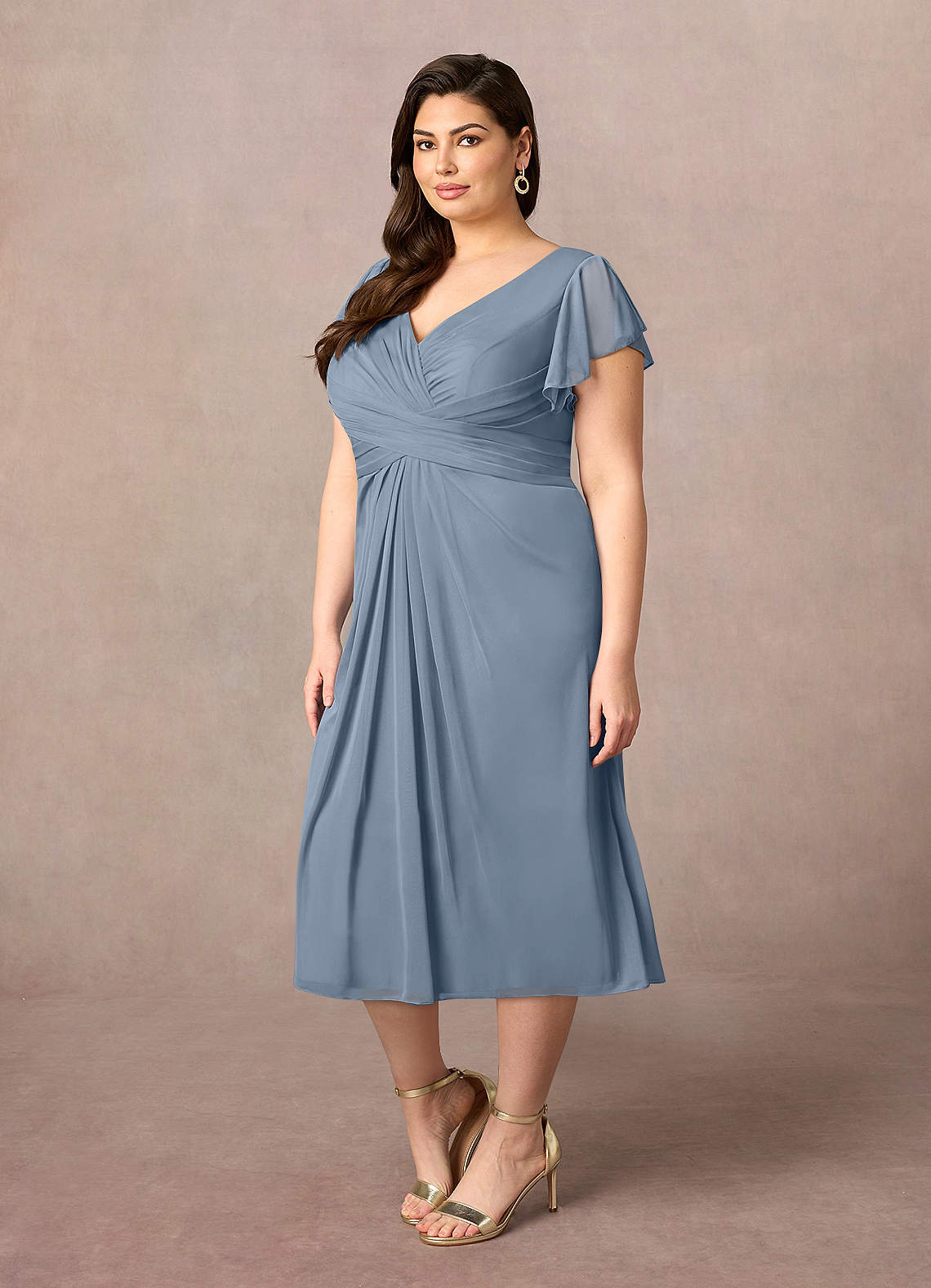 Azazie Vera Mother of the Bride Dresses Twilight A-Line V-Neck Pleated Mesh Dress image6
