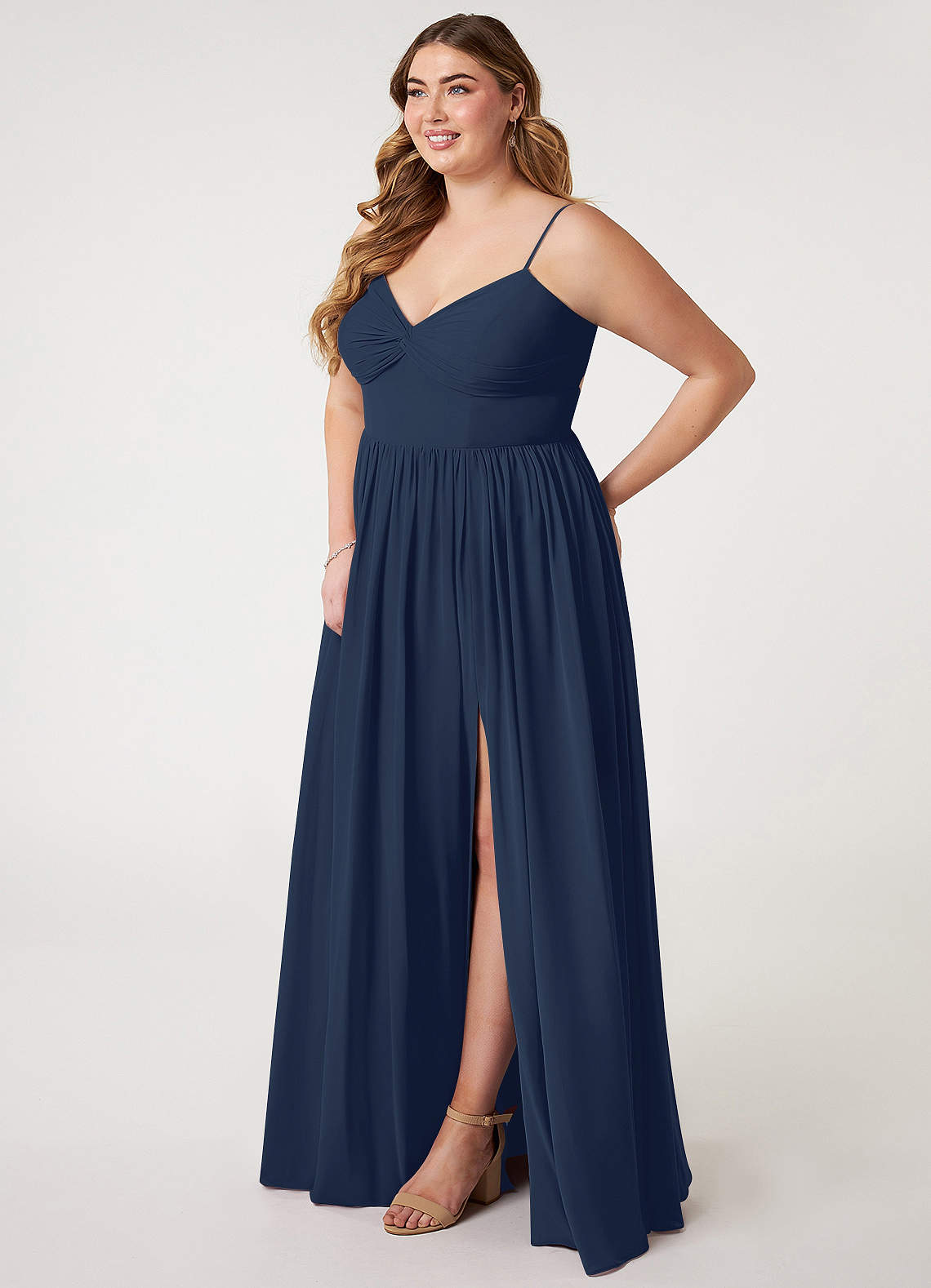 Azazie Zeya Bridesmaid Dresses Dark Navy A-Line V-Neck Pleated Chiffon Dress image7