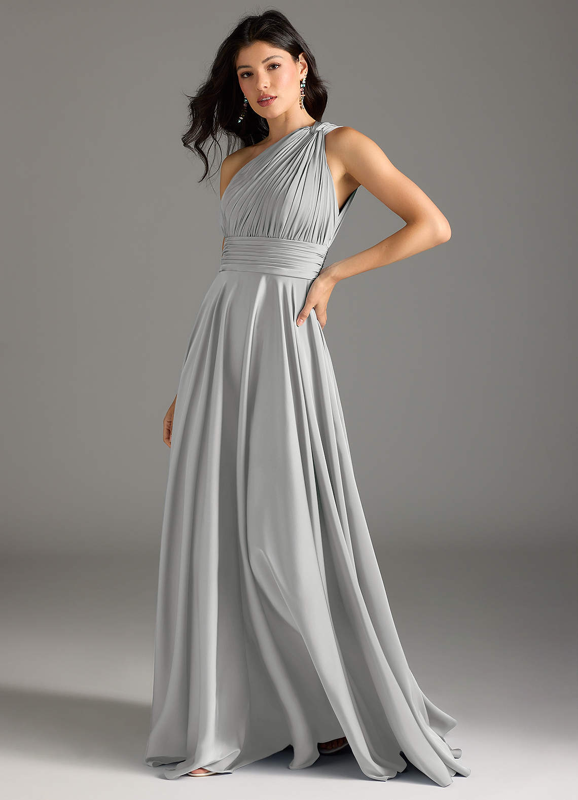 Azazie A-Line One-Shoulder Floor-Length Stretch Satin Bridesmaid Dresses