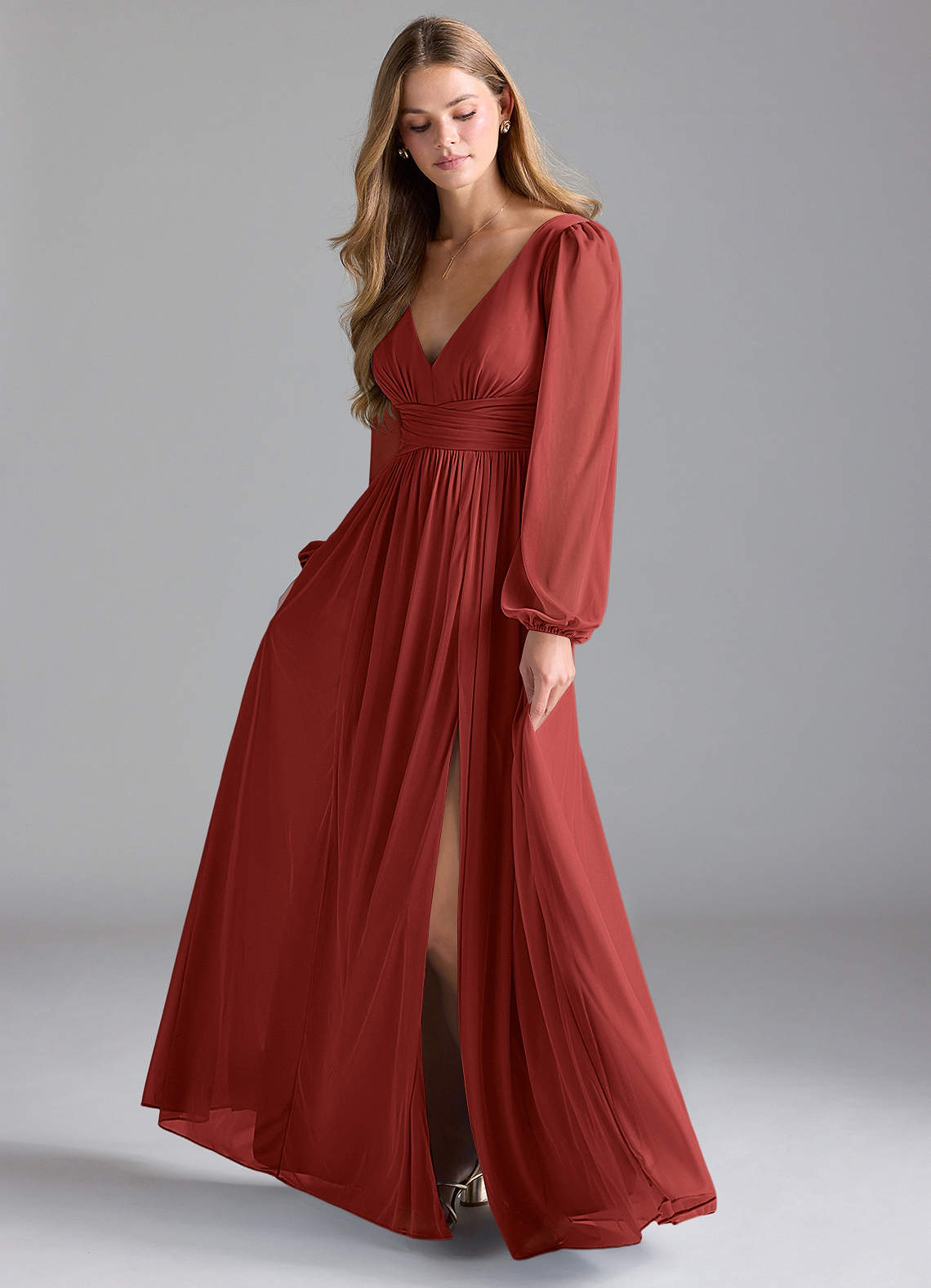 Azazie Norah Brautjungfernkleider A-Linie Gittergewebe Kleid Rost image1