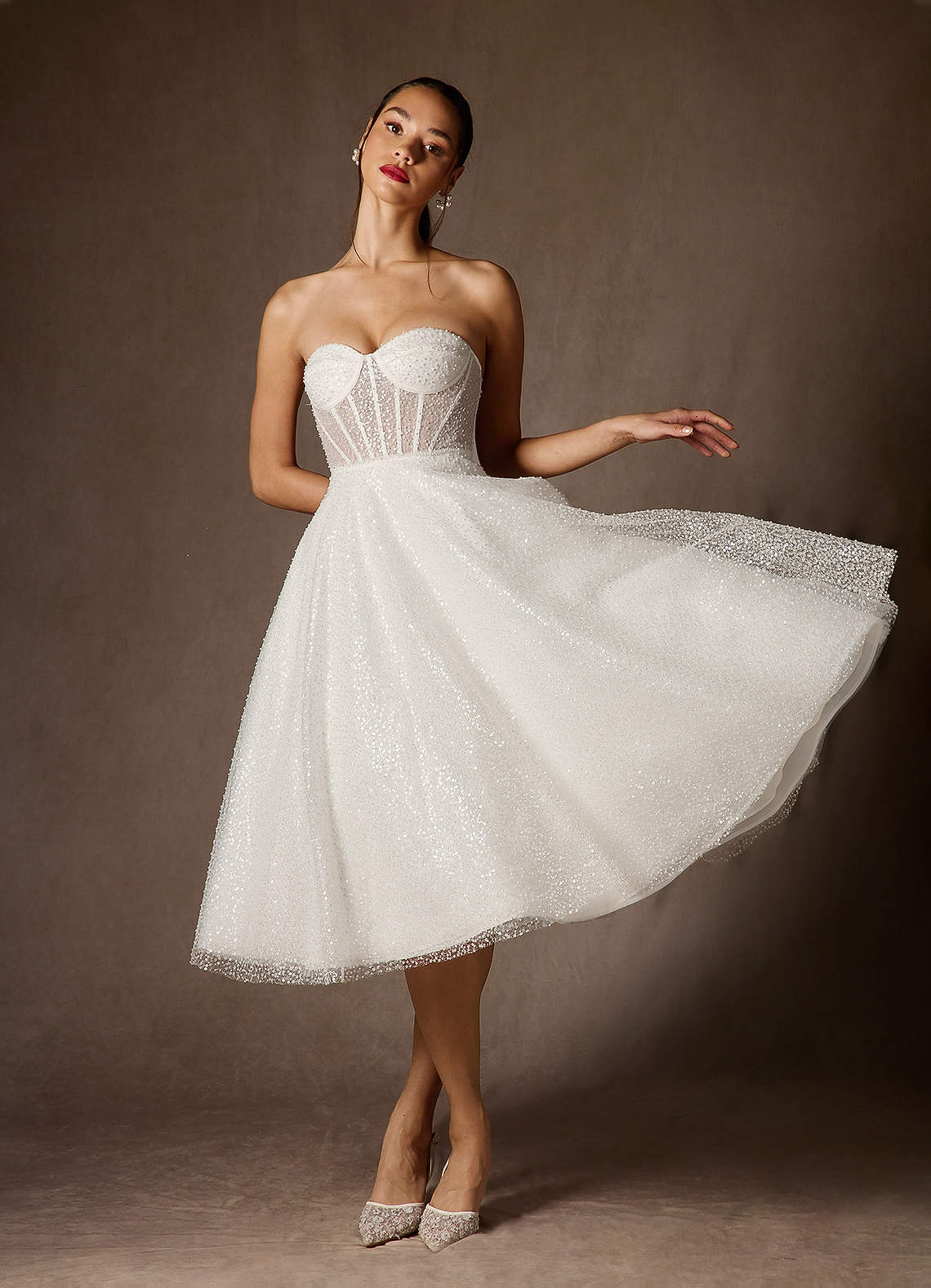Azazie Nicolette Diamond White A-Line Strapless Beading Dress