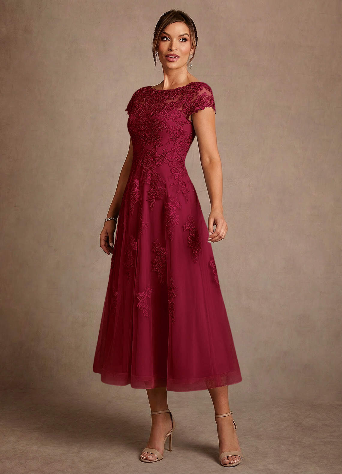 Azazie Jolanda Mère de la mariée Robes Robe Trapèze en Dentelle Bourgogne image3