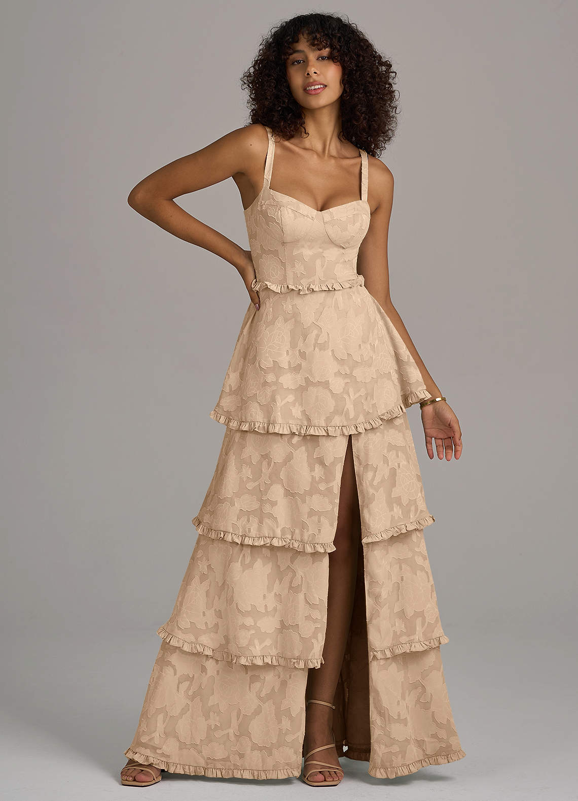 Azazie Romie Ready to Ship Champagne Floral Burnout Bridesmaid