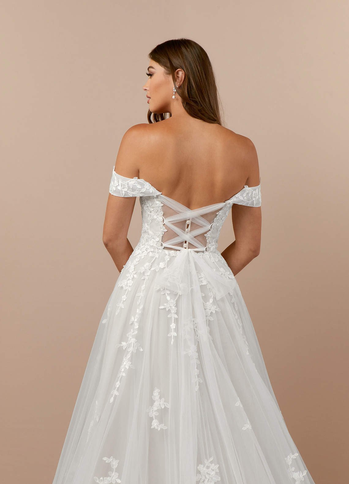 Azazie Botanica Wedding Dresses Diamond White A-Line Off the Shoulder Tulle Dress image5