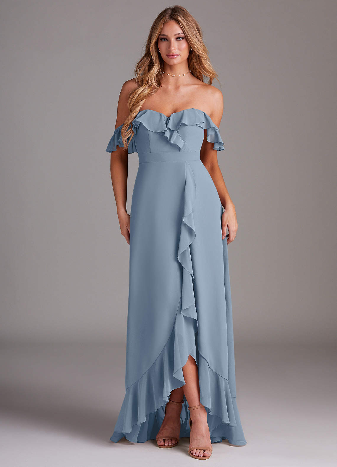 Azazie Lyra Bridesmaid Dresses Dusty Blue A-Line Chiffon Convertible Dress image1